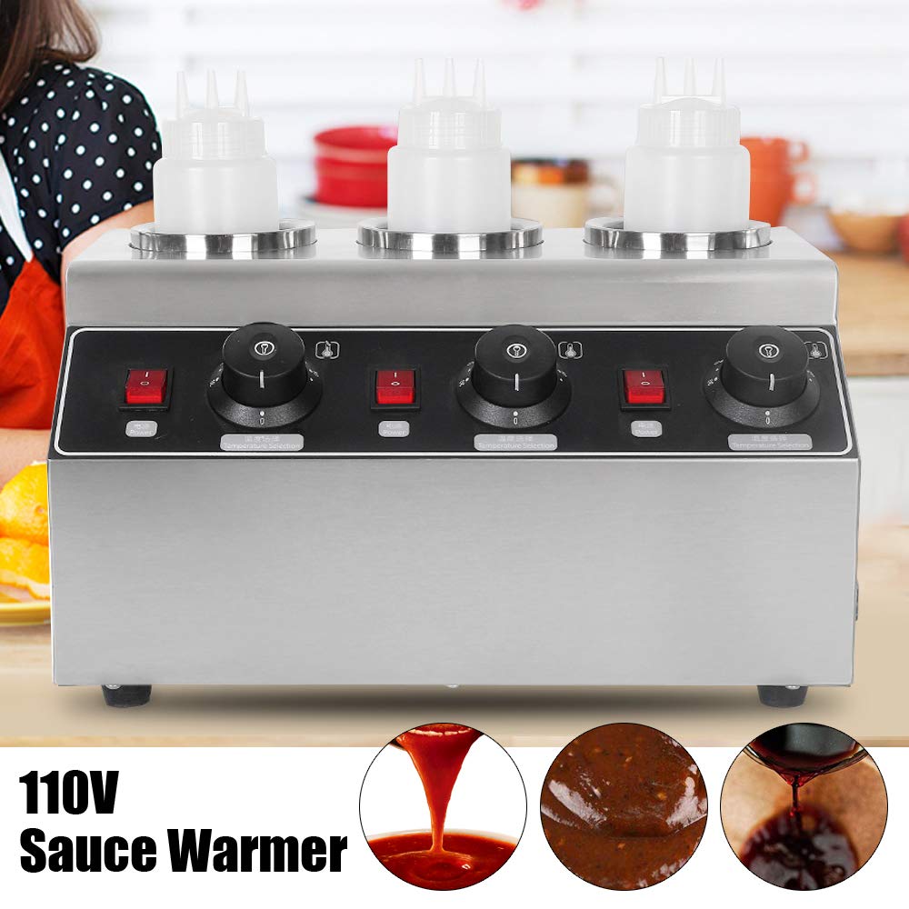 DNYSYSJ 3-Bottle Commercial Electric Sauce Warmer - 240W Stainless Steel Heater for Cheese, Chocolate, Jam & Soy Sauce | Perfect for Restaurants, Cafes & Catering Events