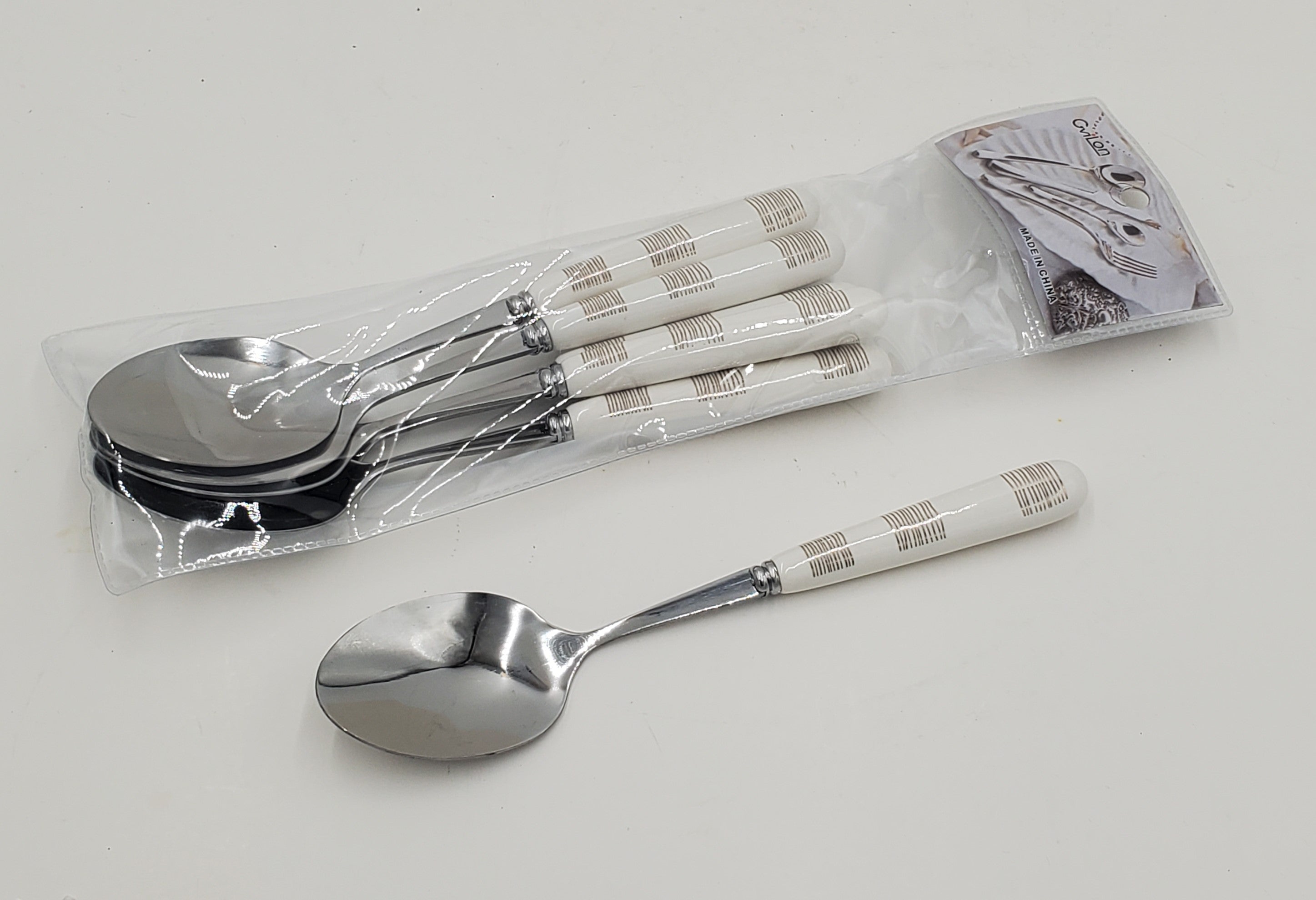 6-Piece Elegant White and Gold Dinner Spoon Set - Perfect for Formal Dining, Wedding Cutlery, and Luxury Tableware