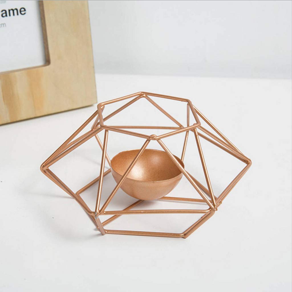 Caralin Modern Wrought Iron Geometric Candle Holder - Gold Candlestick for Tea Lights, Home Decor, Wedding & Party Centerpiece - Perfect for Tabletop, Fireplace Mantel, and Dining Room Decorations