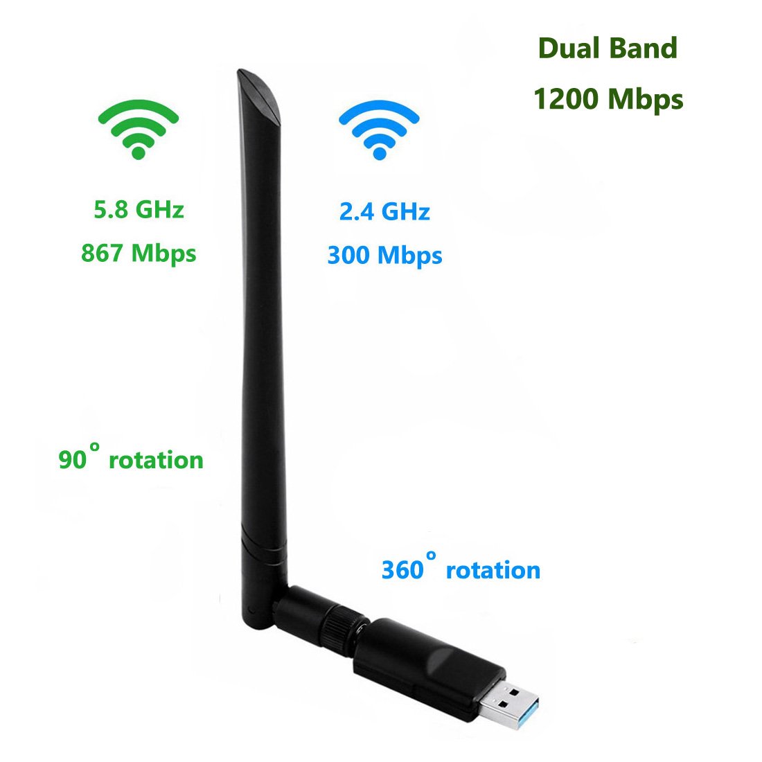 Realtek RTL8812BU USB 3.0 Wireless WiFi Adapter - 1300Mbps Dual Band AC1300 with 5dBi Antenna - 802.11a/b/g/n/ac for Laptop & Desktop - Compatible with Windows 10 & Mac - Perfect for Gaming, Streaming & Home Office Use
