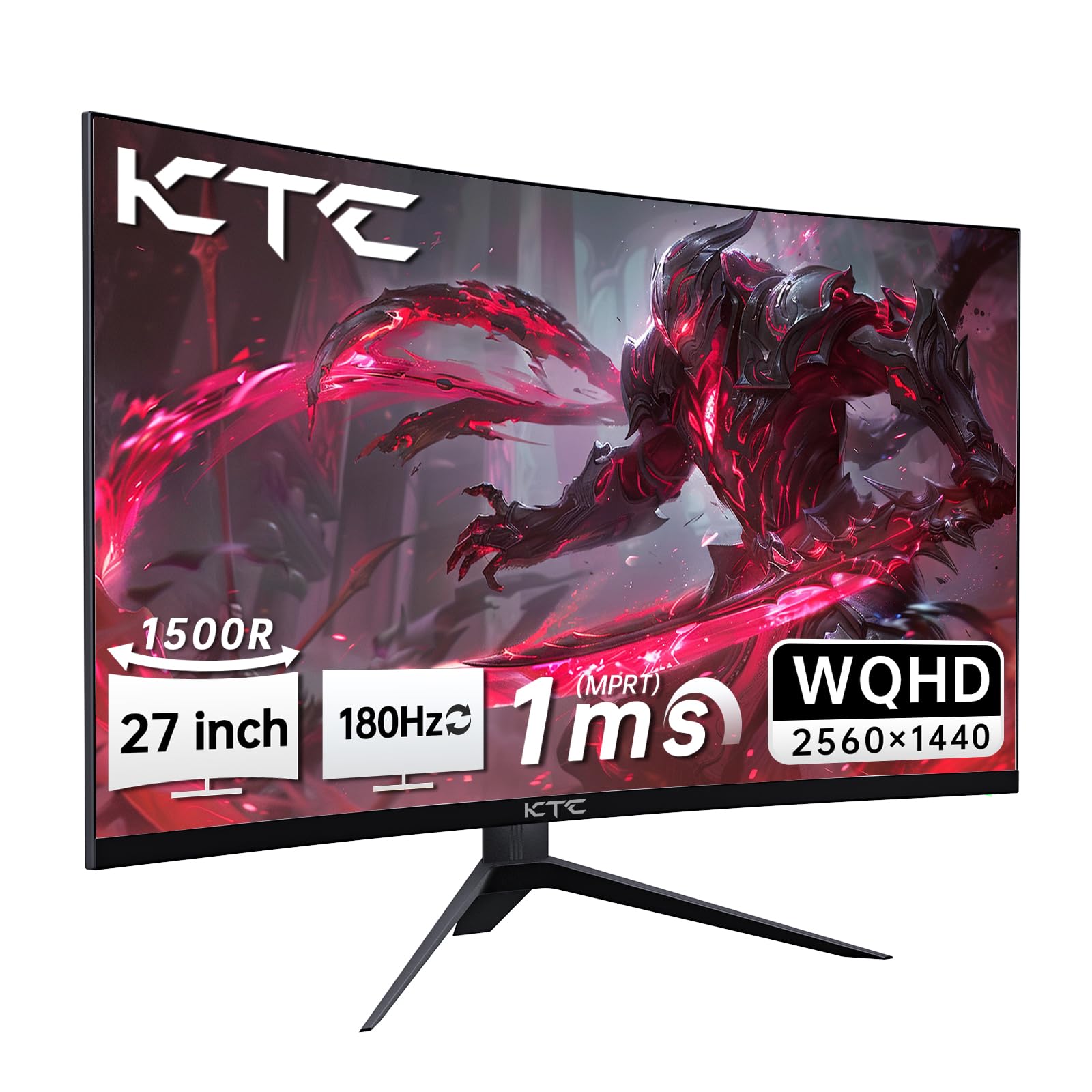27 Inch WQHD 180Hz 1ms Curved Gaming Monitor - 1440P 144Hz, 132% sRGB HVA Panel, FreeSync Premium, DisplayPort/HDMI/USB, VESA Mount - Perfect for PC & Console Gaming, Streaming & Esports (Includes DP Cable)