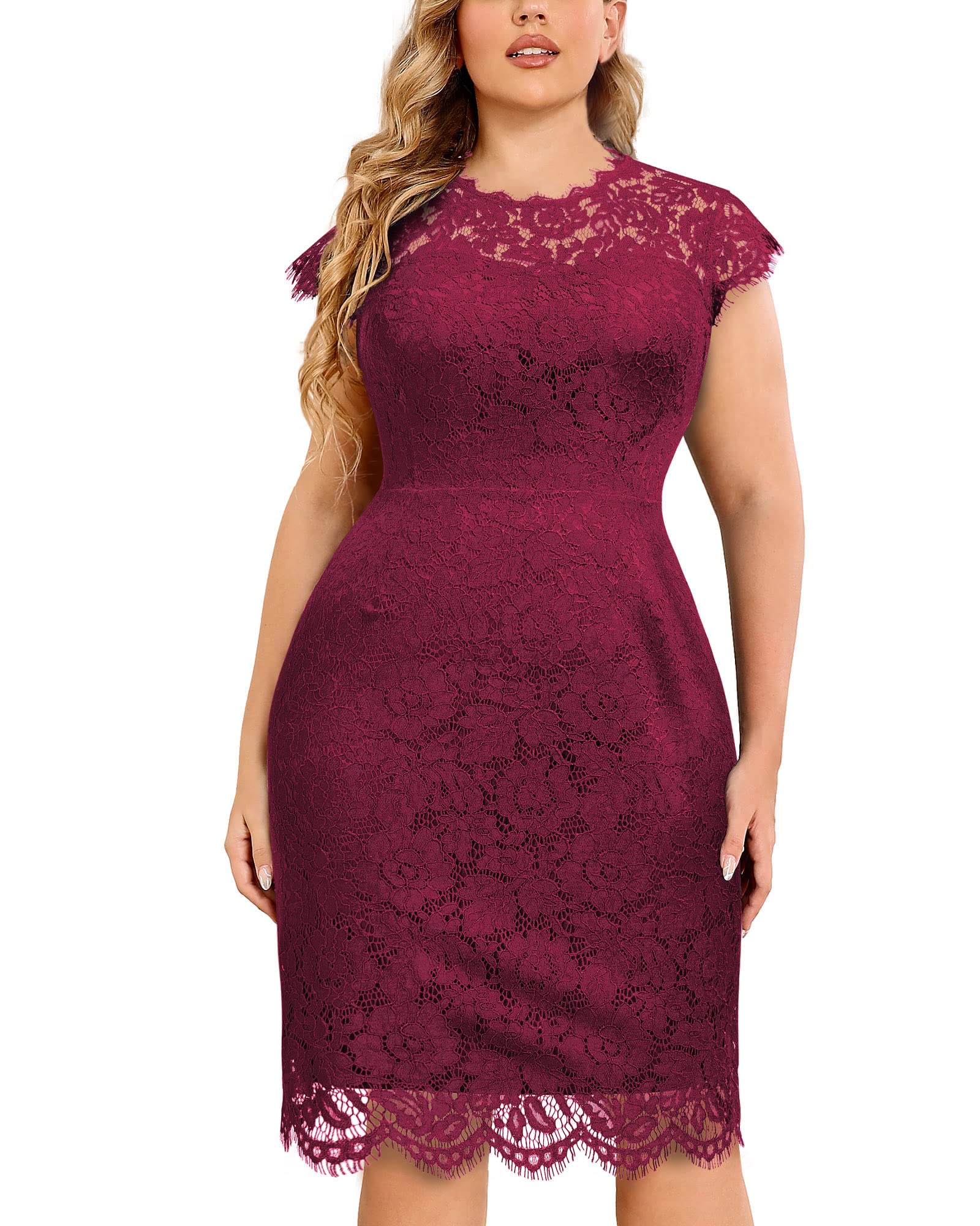 Miusol Women's Vintage Lace Sleeveless Plus Size Formal Evening Gown for Prom, Wedding, Cocktail Party & Special Occasions