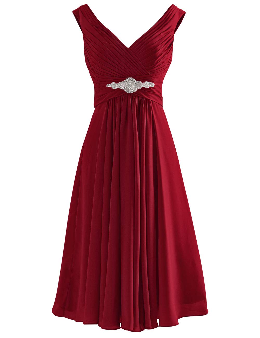 Elegant Burgundy V-Neck Short Bridesmaid Dress & Mother of The Bride Dress for Prom, Wedding, Party - Size 18