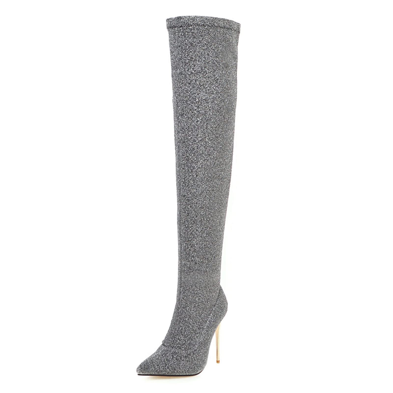 Women's Fashion Over The Knee High Heel Boots - Pointed Toe Stiletto Heels, Plus Size Knee High Boots for Women | Perfect for Party, Night Out & Winter Fashion