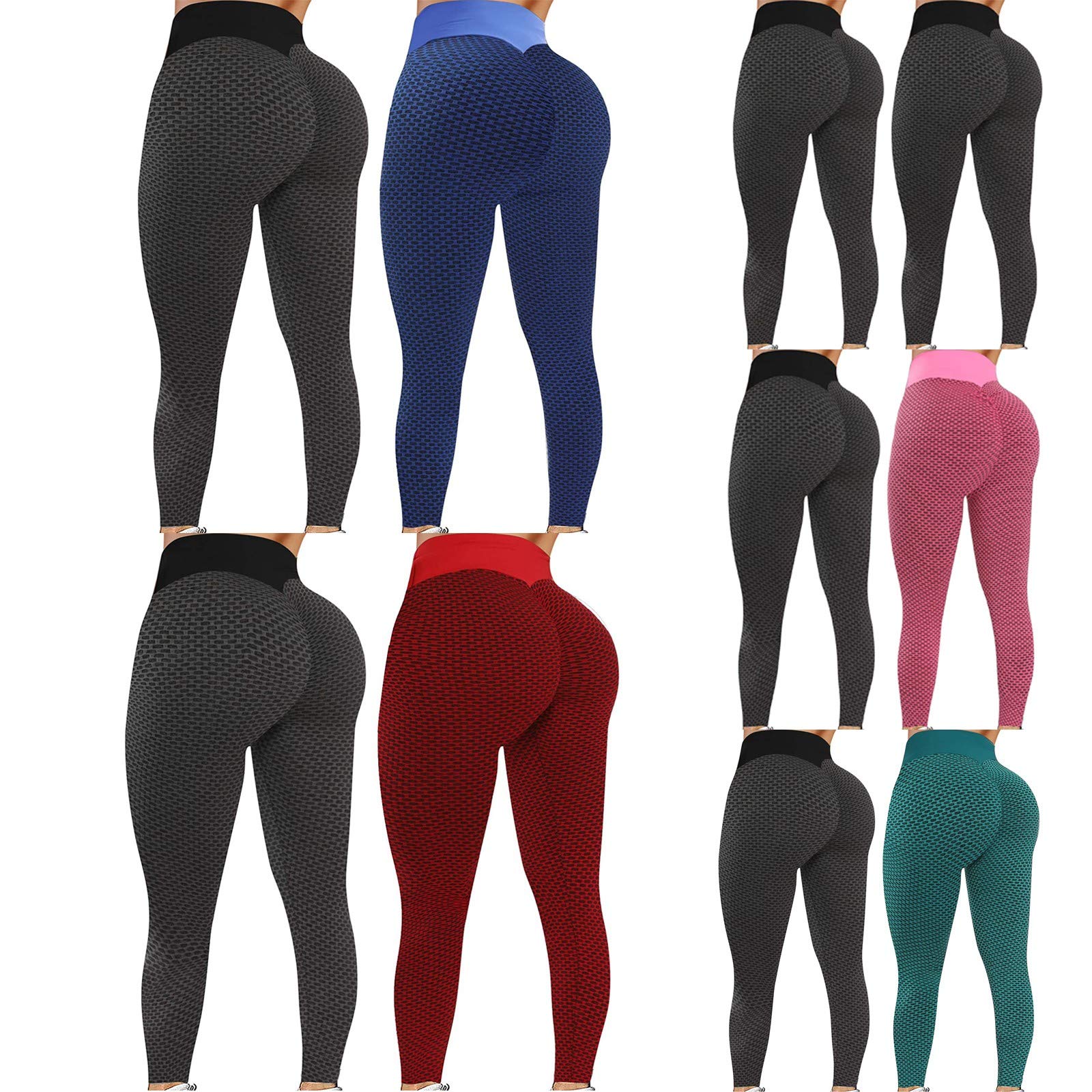 2 Pack High Waist Tummy Control Yoga Pants for Women - Booty Lifting Workout Leggings, Textured Running Tights for Gym, Fitness & Everyday Wear