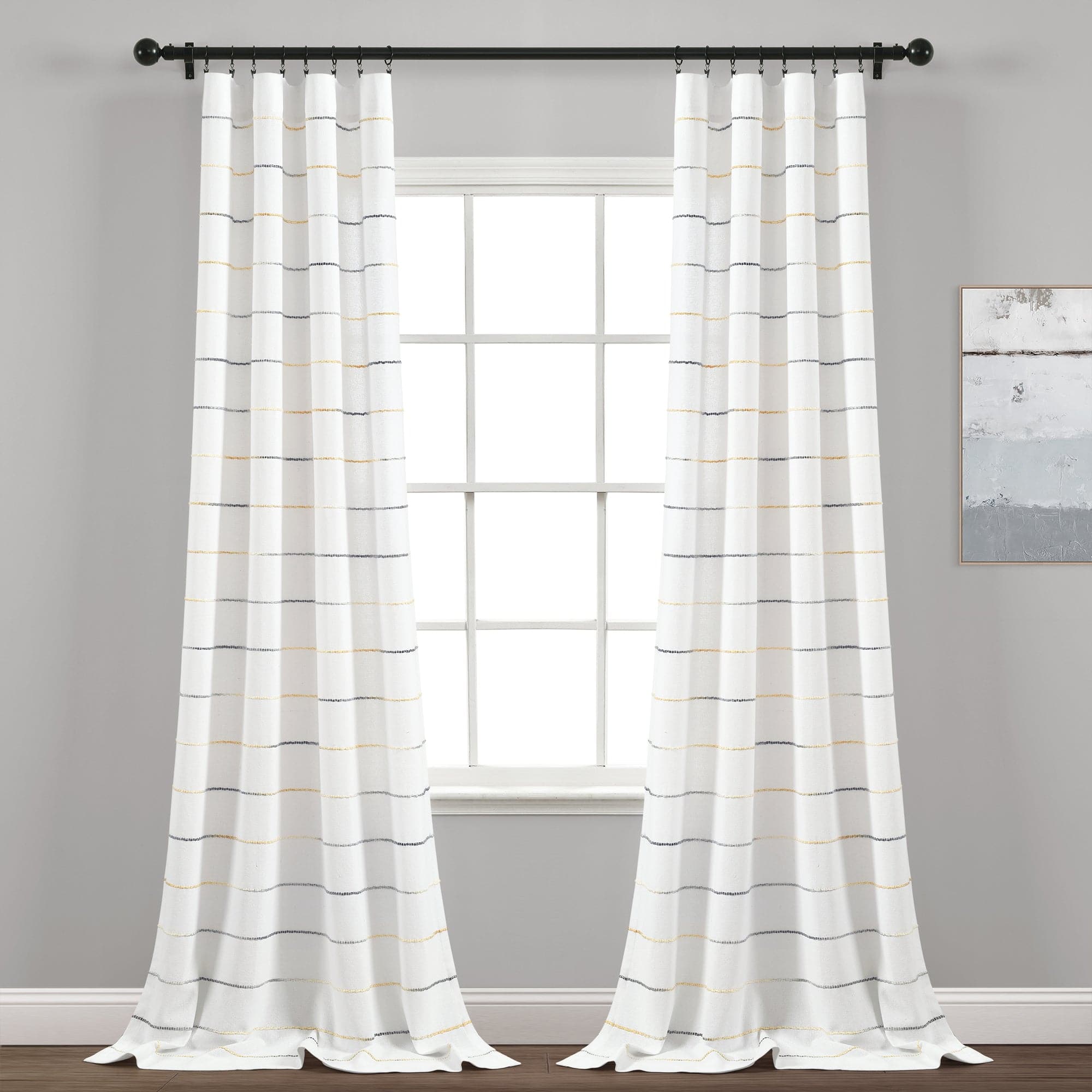 Ombre Stripe Yarn Dyed Recycled Cotton Blend Window Curtain Panel Set - Eco-Friendly Home Decor for Living Room & Bedroom