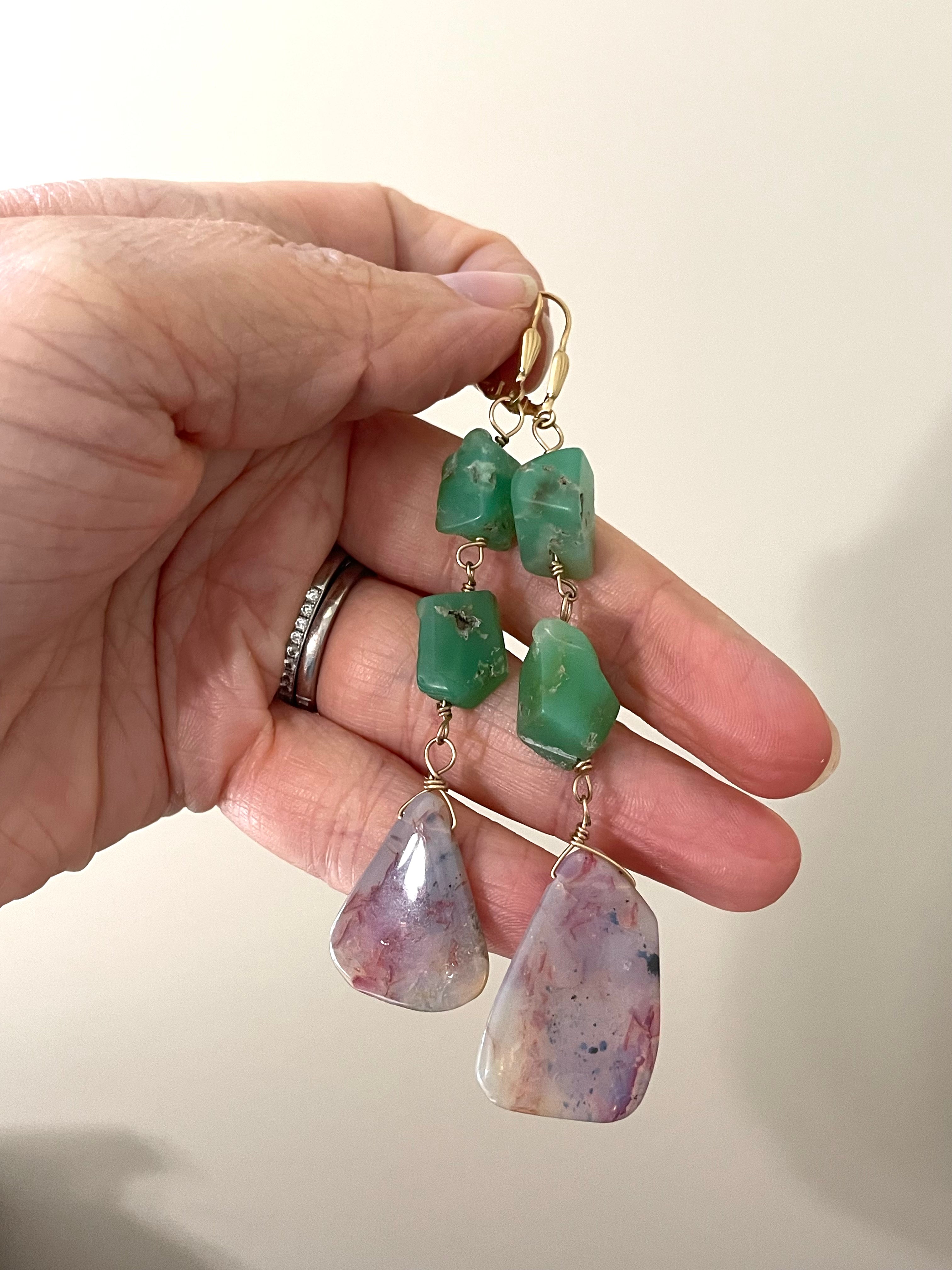 Large Opal Dangle Earrings with Chrysoprase - 14K Gold Filled Statement Jewelry for Women | Perfect for Weddings, Parties & Special Occasions