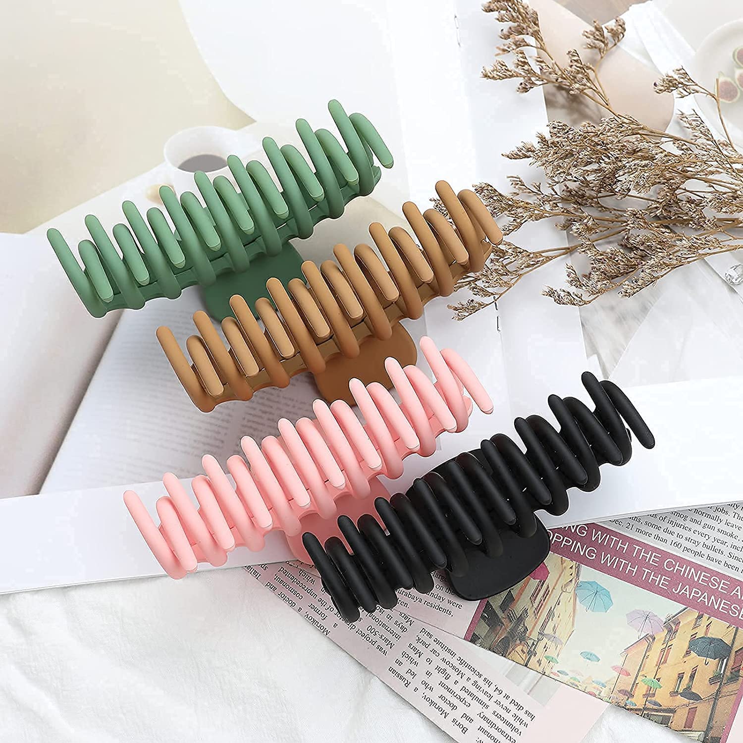 Bakefy Large Hair Claw Clips for Women - 3 Pack Extra Strong Banana Clips for Thick Hair, Matte Butterfly Hair Accessories for Girls - Perfect for Ponytails, Buns and Everyday Hairstyles