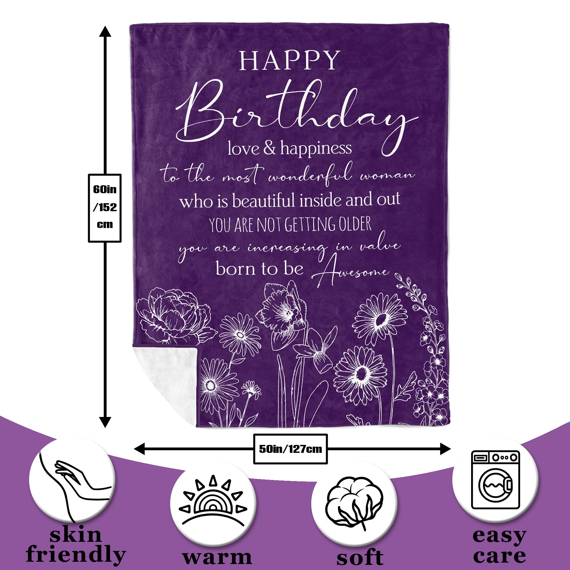 Xutapy Birthday Gifts for Women - 60''x50'' Soft Fleece Blanket, Happy Birthday Decorations & Unique Birthday Present for Her, Friend, Mom, Sister, Grandma, Wife - Perfect for Birthday Parties, Home Decor & Cozy Gift Giving