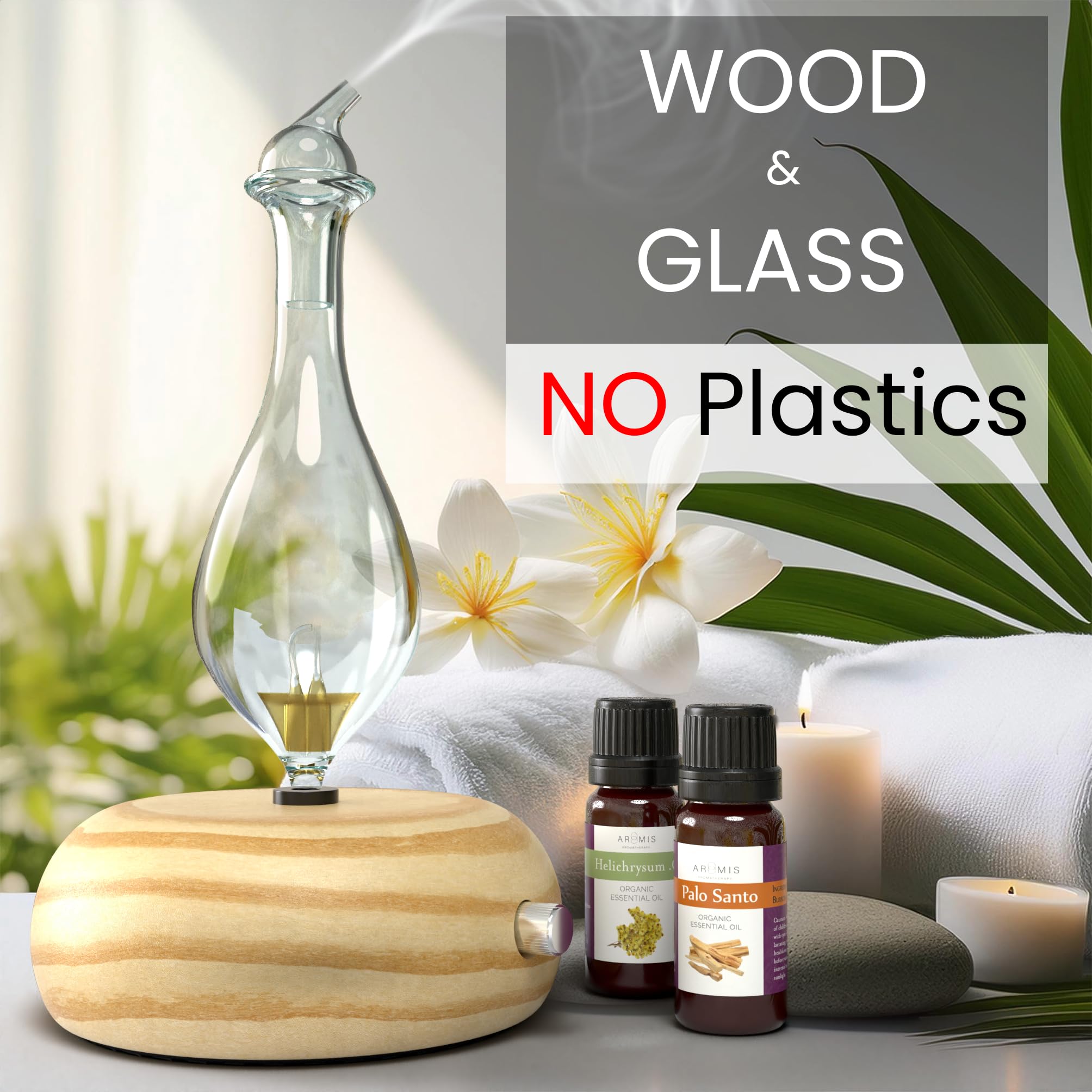 Premium Wood & Glass Essential Oil Diffuser - Orbis Lux Merus Waterless Nebulizer for Aromatherapy - Professional Grade No Heat No Plastic Diffuser - Perfect for Home, Office, Spa & Yoga Studio Relaxation