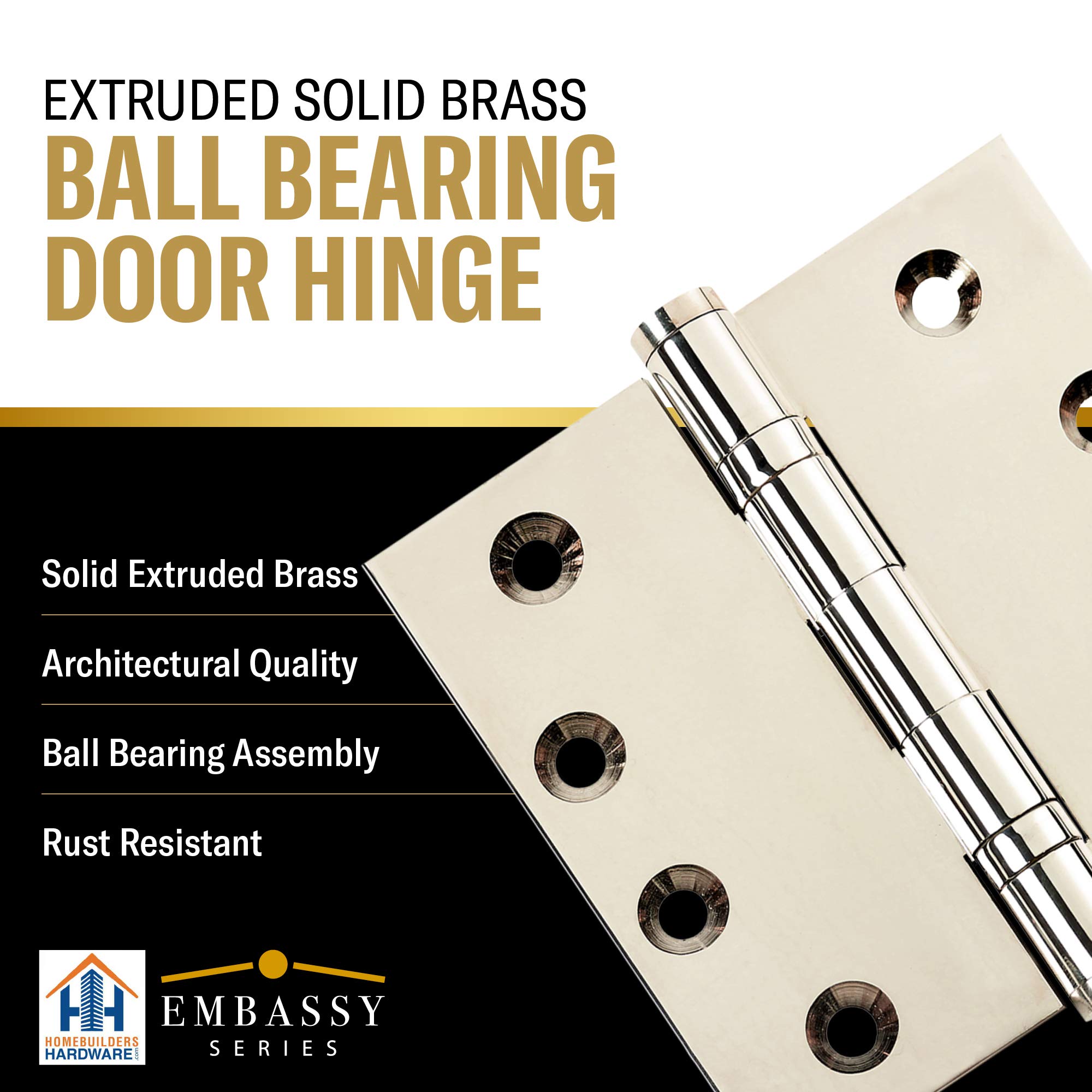 Solid Brass Door Hinge 3.5x3.5 Inch - Heavy Duty Ball Bearing for Home Improvement