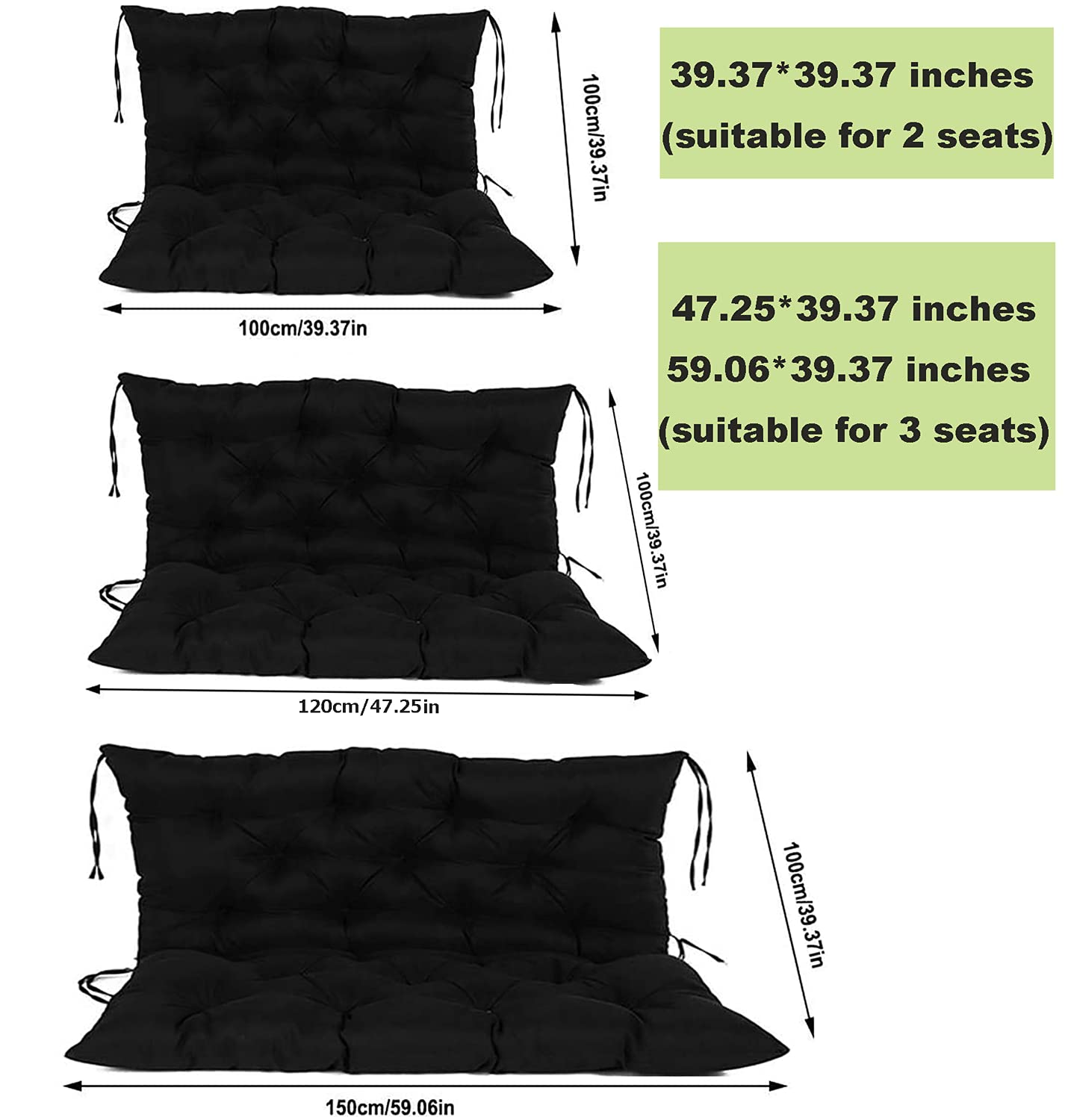 **Premium 2-3 Seater Swing Replacement Seat Cushion – Waterproof, Washable & Non-Slip – Indoor/Outdoor Garden Bench Cushion with Backrest – Perfect for Patio, Deck, Porch & Poolside Relaxation**
