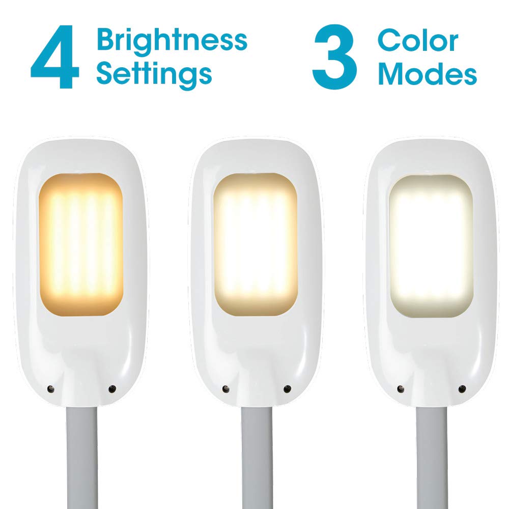 OttLite LED Floor Lamp with USB Port & Tablet Stand – Modern White Design, ClearSun LED Standing Light, USB Charger, Touch Controls | Perfect for Crafting, Reading, Home Office & Living Room Lighting