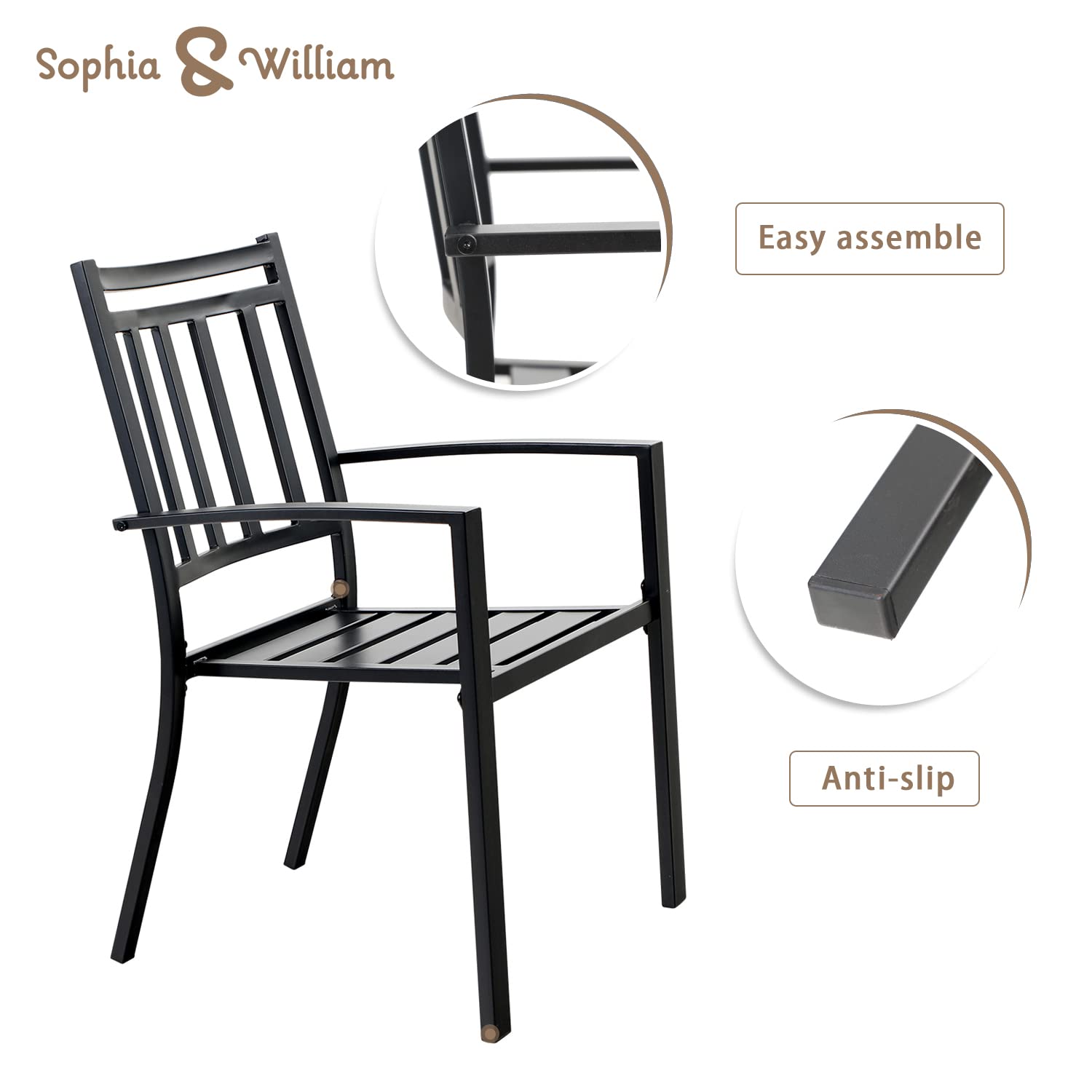 Sophia & William 3-Piece Patio Bistro Set - 2 Stackable Metal Chairs & Round Side Table - Outdoor Furniture for Backyard, Balcony, Garden & Indoor Use - Perfect for Relaxing, Entertaining & Small Space Dining