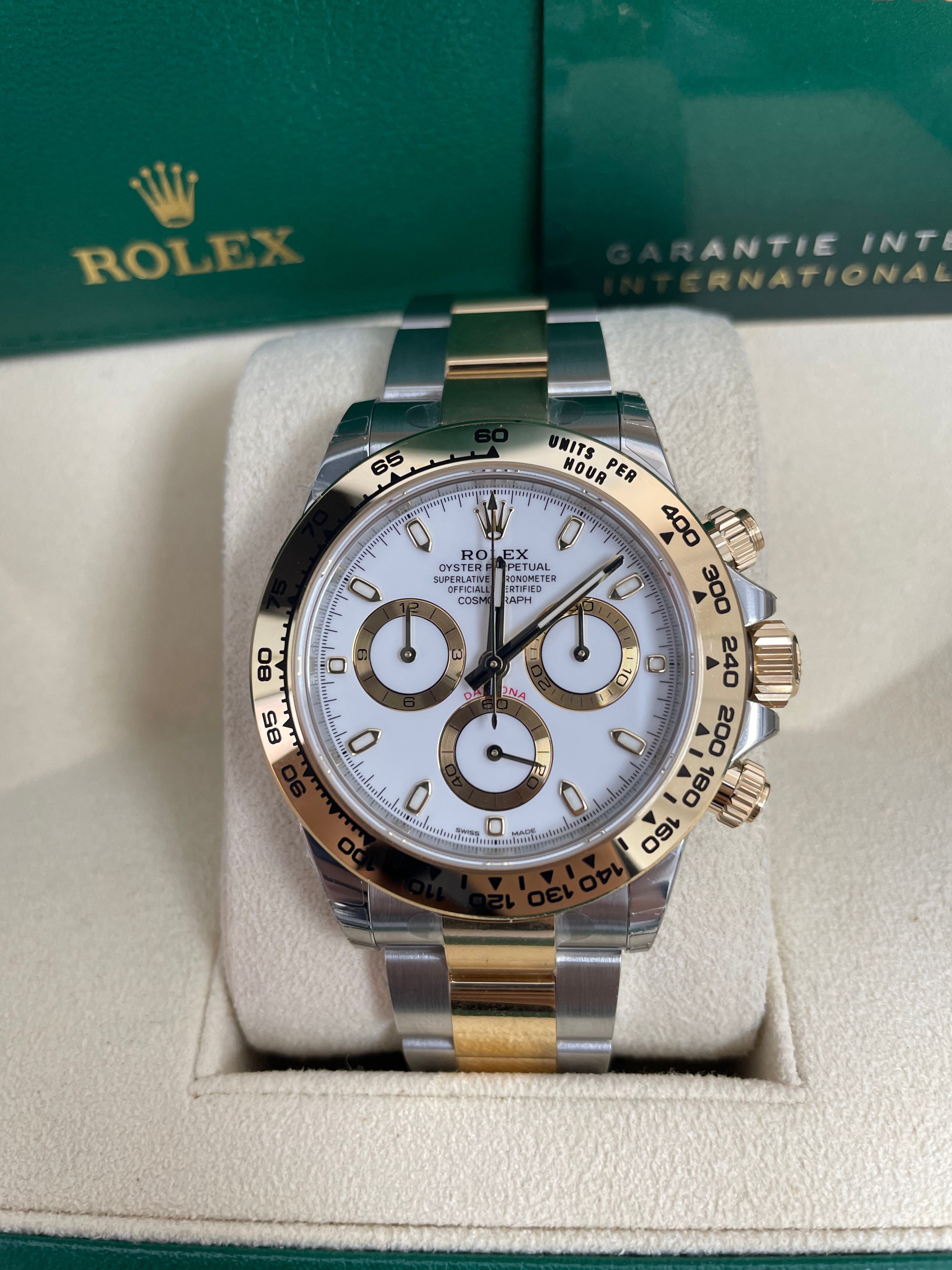 Rolex Daytona 40mm Yellow Rolesor Cosmograph White Index Dial Watch (Ref #116503) - Luxury Men's Chronograph for Business, Gifting & Special Occasions