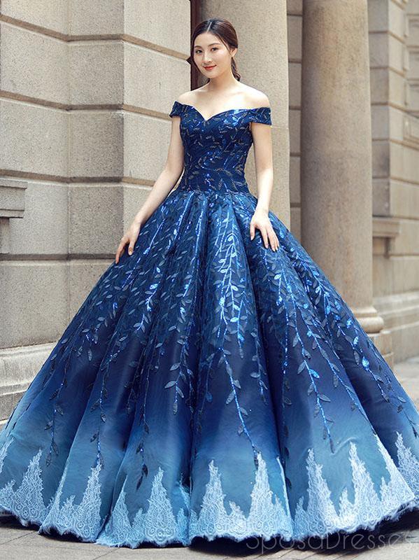 Navy Blue Off Shoulder Ball Gown Prom Dress for Sweet 16 & Quinceanera - Elegant Formal Evening Gown for Homecoming, Pageant, and Special Occasions