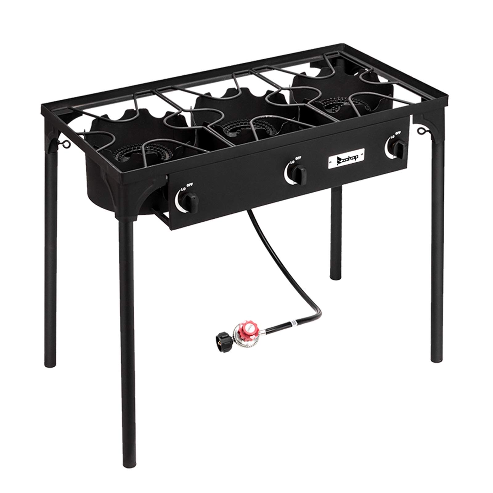 Portable High-Pressure Outdoor Camp Stove - 3 Burner Propane Gas Cooker with Cast Iron Grates for Camping, Backpacking, Home Brewing & Wok Cooking | Perfect for RV Trips, Tailgating & Emergency Preparedness