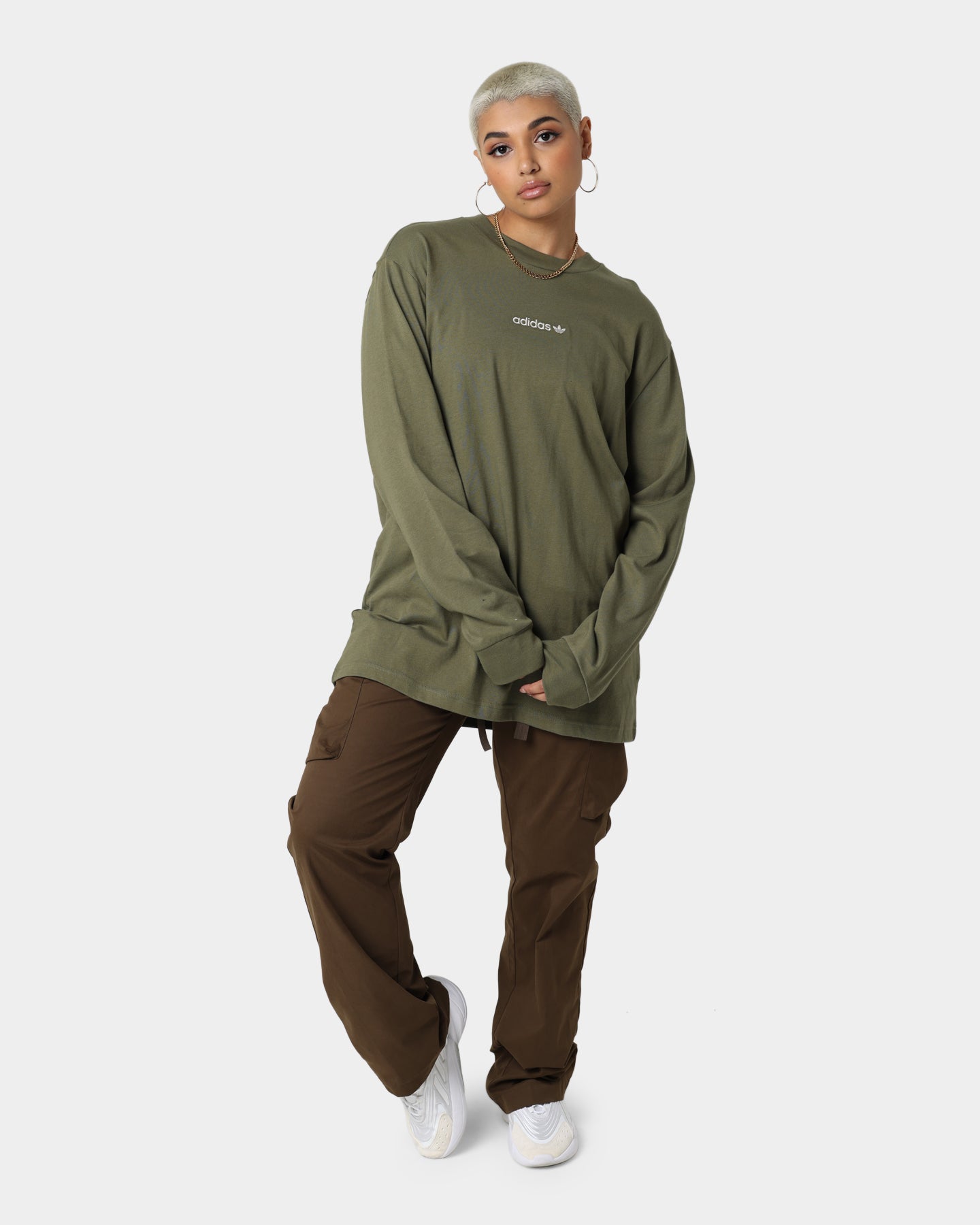 Adidas Long Sleeve Graphic T-Shirt for Men - Craft Khaki Cotton Casual Shirt - Perfect for Workout, Streetwear & Everyday Fashion