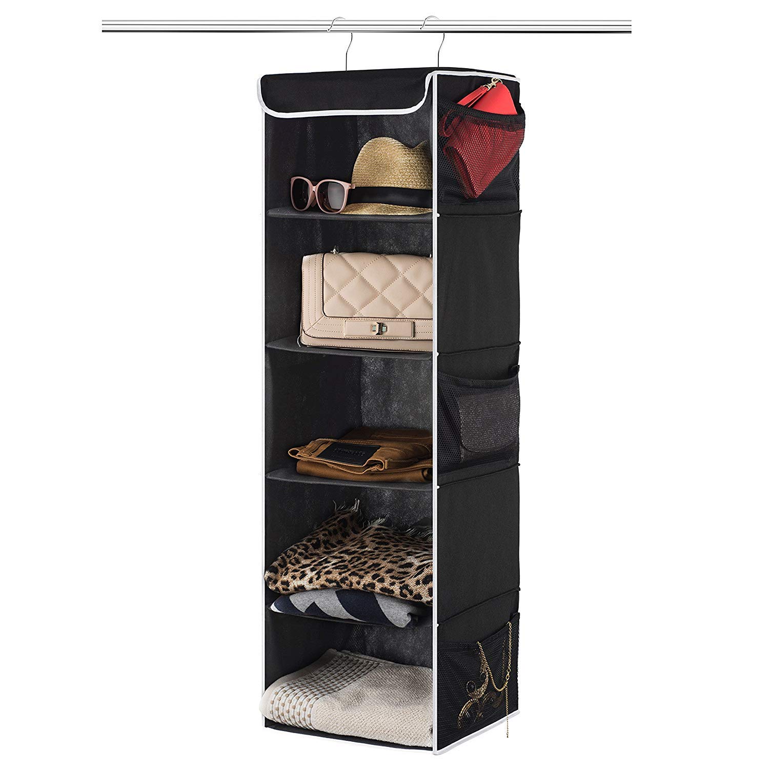 ZOBER 5-Shelf Hanging Closet Organizer - Space Saving Storage Shelves for Clothes, Towels & Toys - Perfect for Dorm Rooms, Kids Nursery & Home Closet Organization - Ideal for Small Spaces & Seasonal Storage