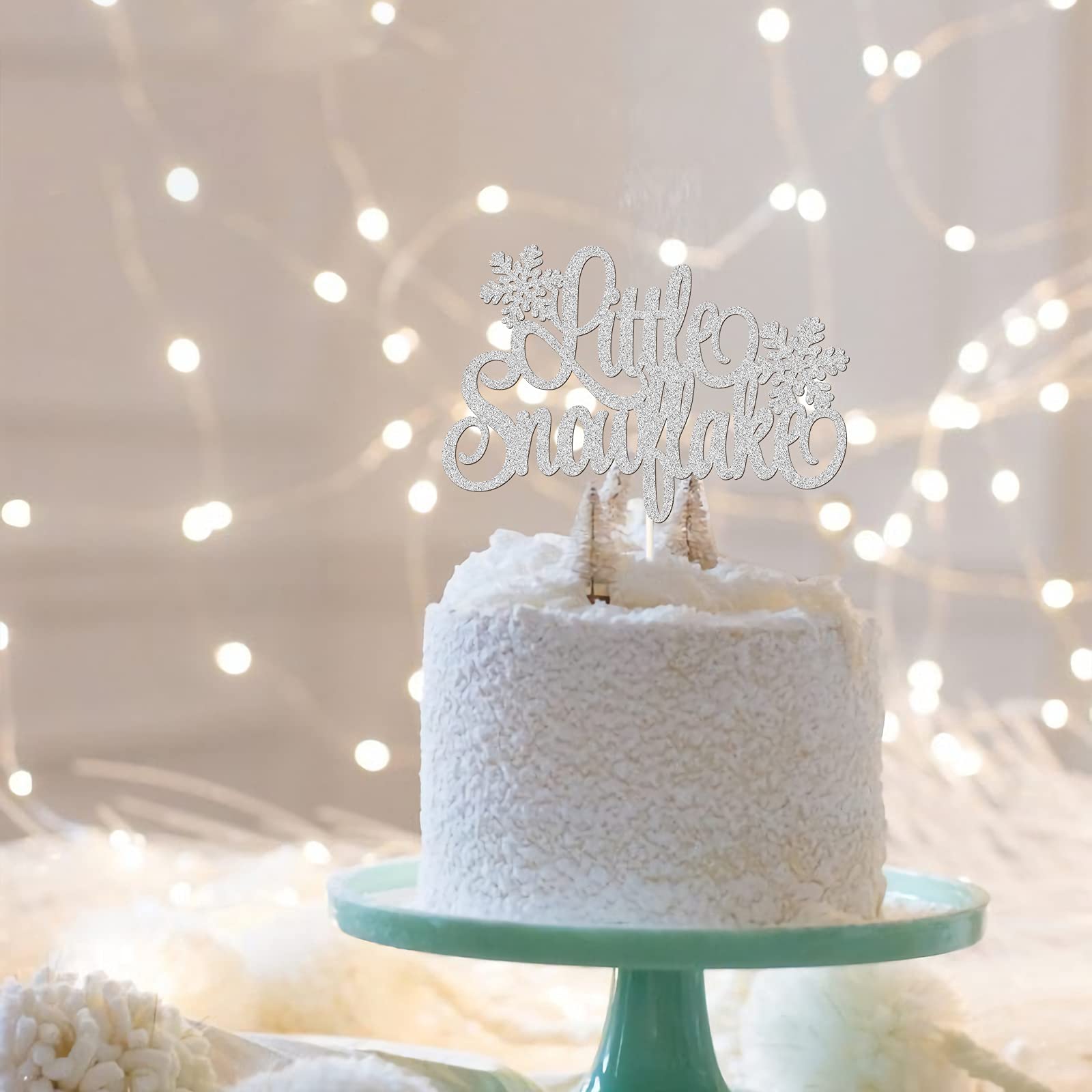 Shining Silver OurLittle Snowflake Cake Topper - Frozen Birthday Cake Decorations for Winter Wonderland Theme, 1st Birthday Party, Christmas & Holiday Celebrations - Perfect for Baby Showers, Wedding Cakes & Special Occasions