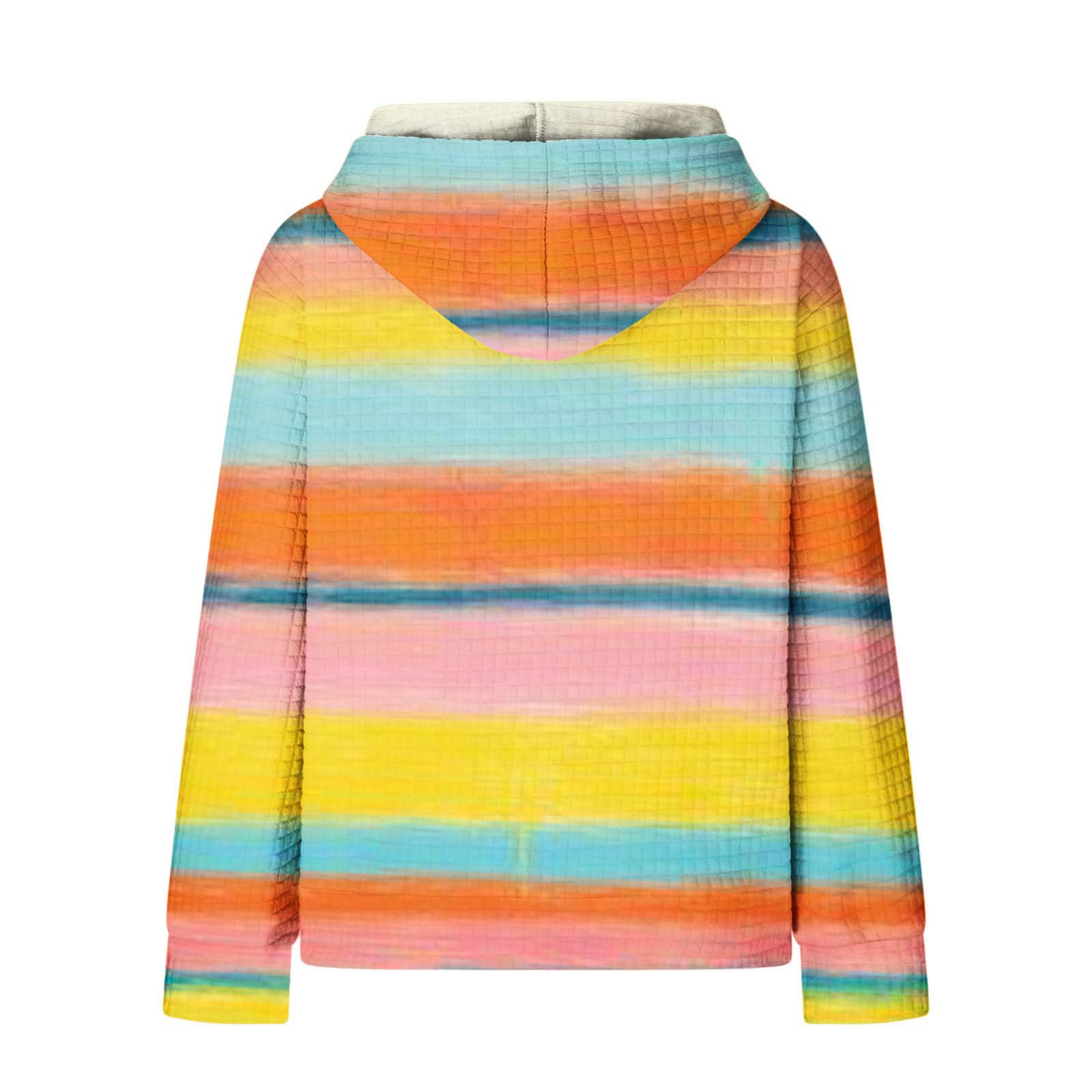 Women's Color Block Hoodie - Long Sleeve Round Neck Pullover Sweatshirt with Drawstring | Loose Fit Waffle Knit Fashion Top | Fall Winter 2023 Trendy Casual Wear for Outdoors, Travel & Street Style