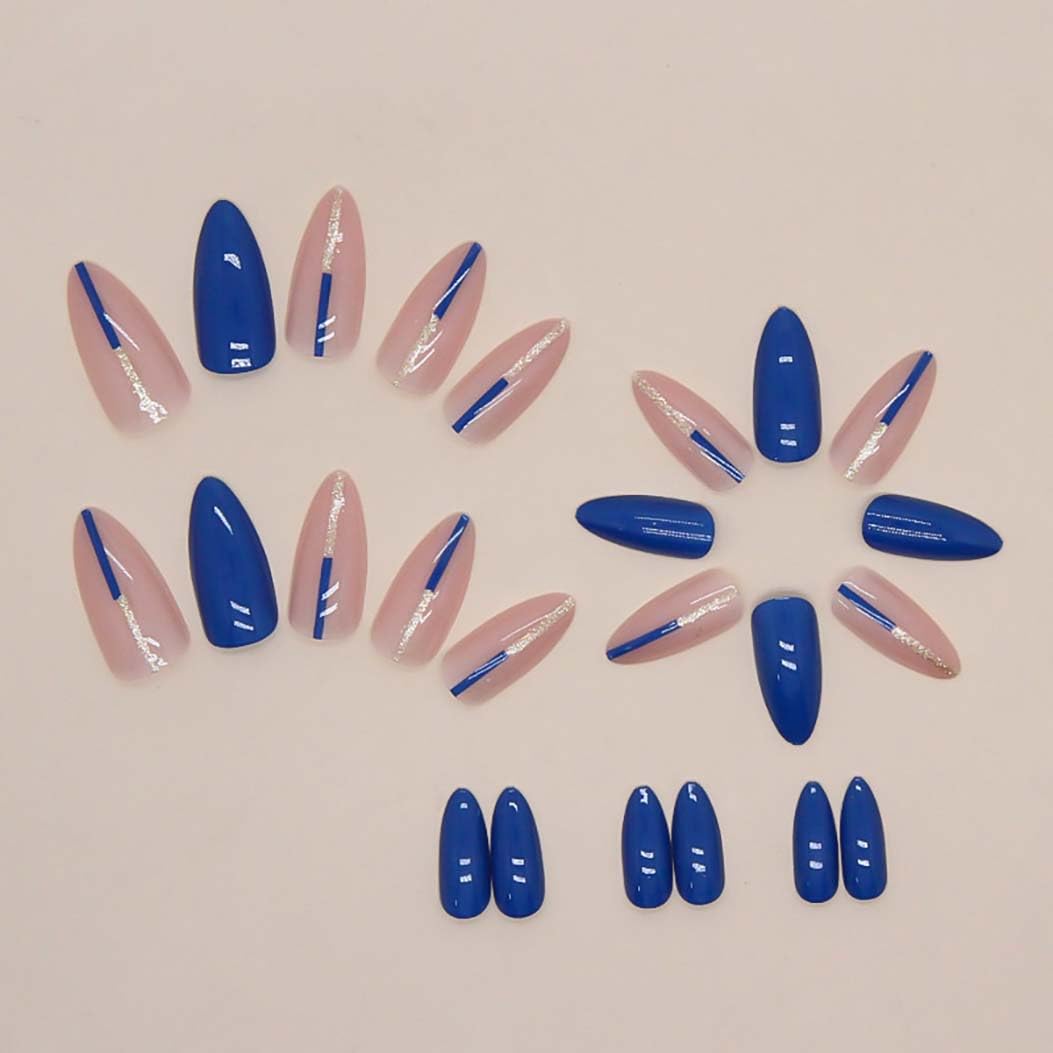 RikView Medium Almond Press on Nails - 24 PCs Glossy Blue Fake Nails for Women | Easy to Apply, Perfect for Parties, Weddings & Daily Wear