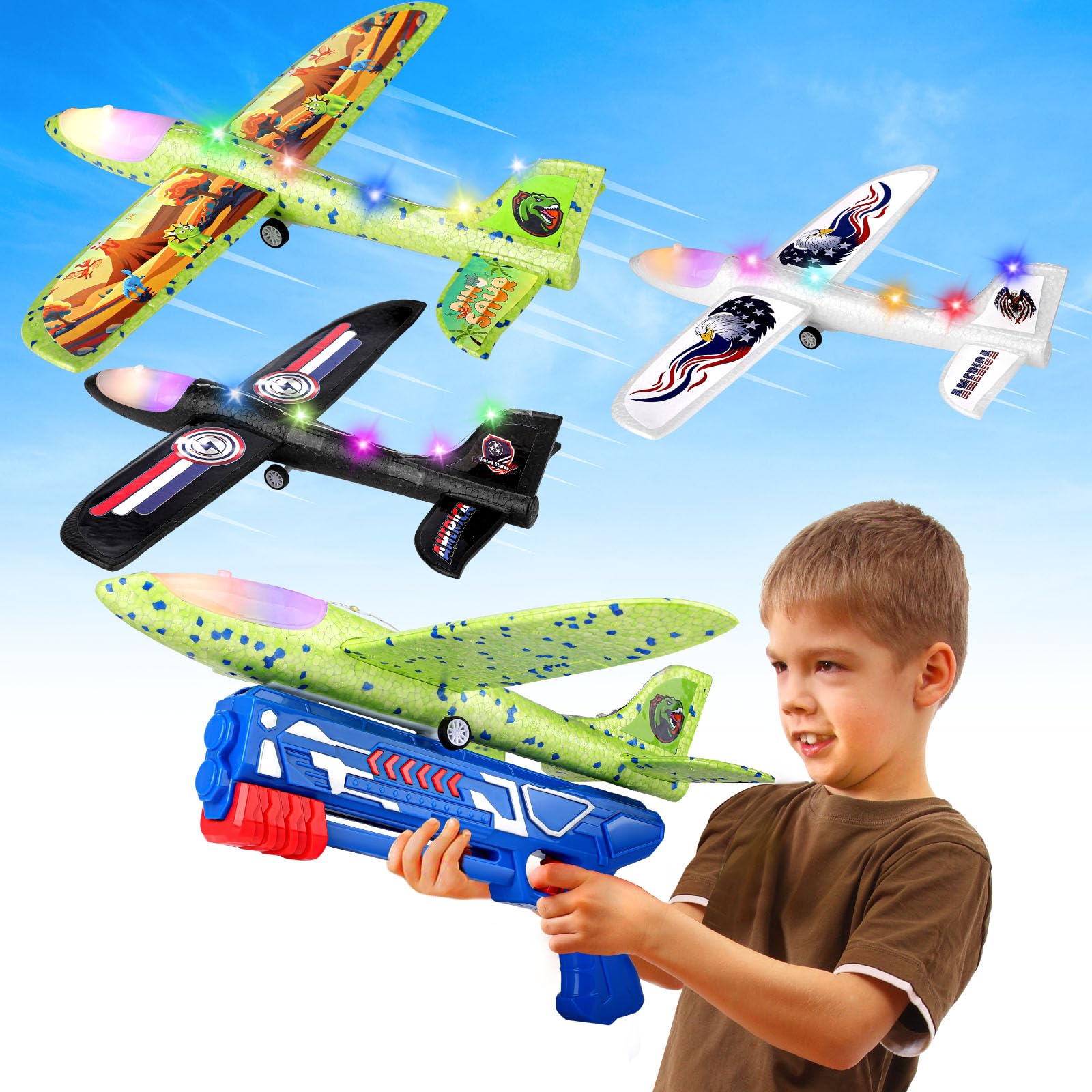3 Pack Foam Airplane Launcher Toys for Kids - 12.6