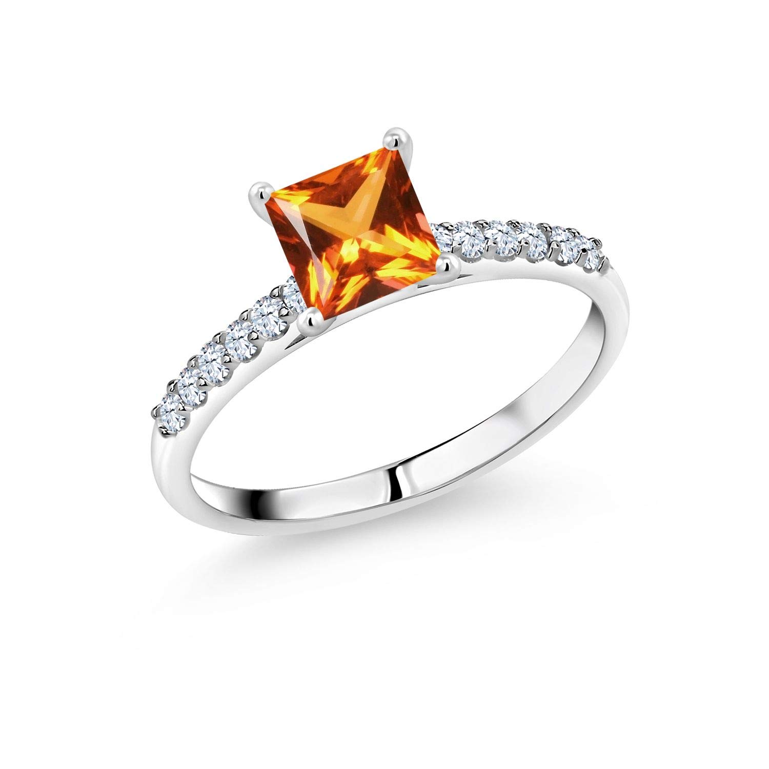 10K White Gold Ring Set with Natural Poppy Topaz & White Created Sapphire - Elegant Gemstone Jewelry for Women, Perfect for Weddings, Anniversaries & Special Occasions
