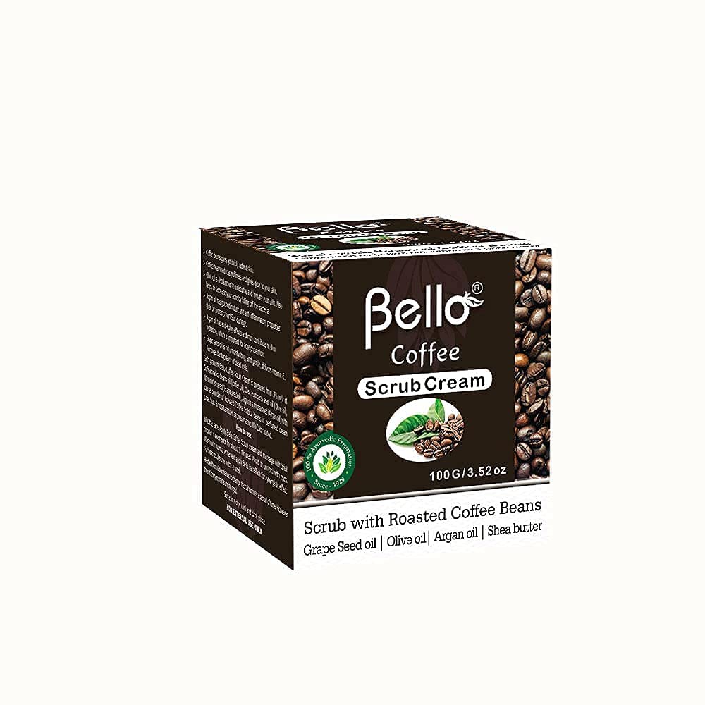 Bello Coffee Scrub Cream - 100g Exfoliating Body Scrub with Natural Coffee Beans & Herbal Extracts for Smooth Skin | Perfect for Spa Day, Dry Skin Treatment & Home Relaxation