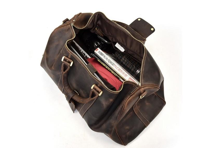 Vintage Large Brown Leather Travel Bag Luggage Duffle - Stylish Carry-On Duffel for Weekend Getaways, Gym & Business Trips