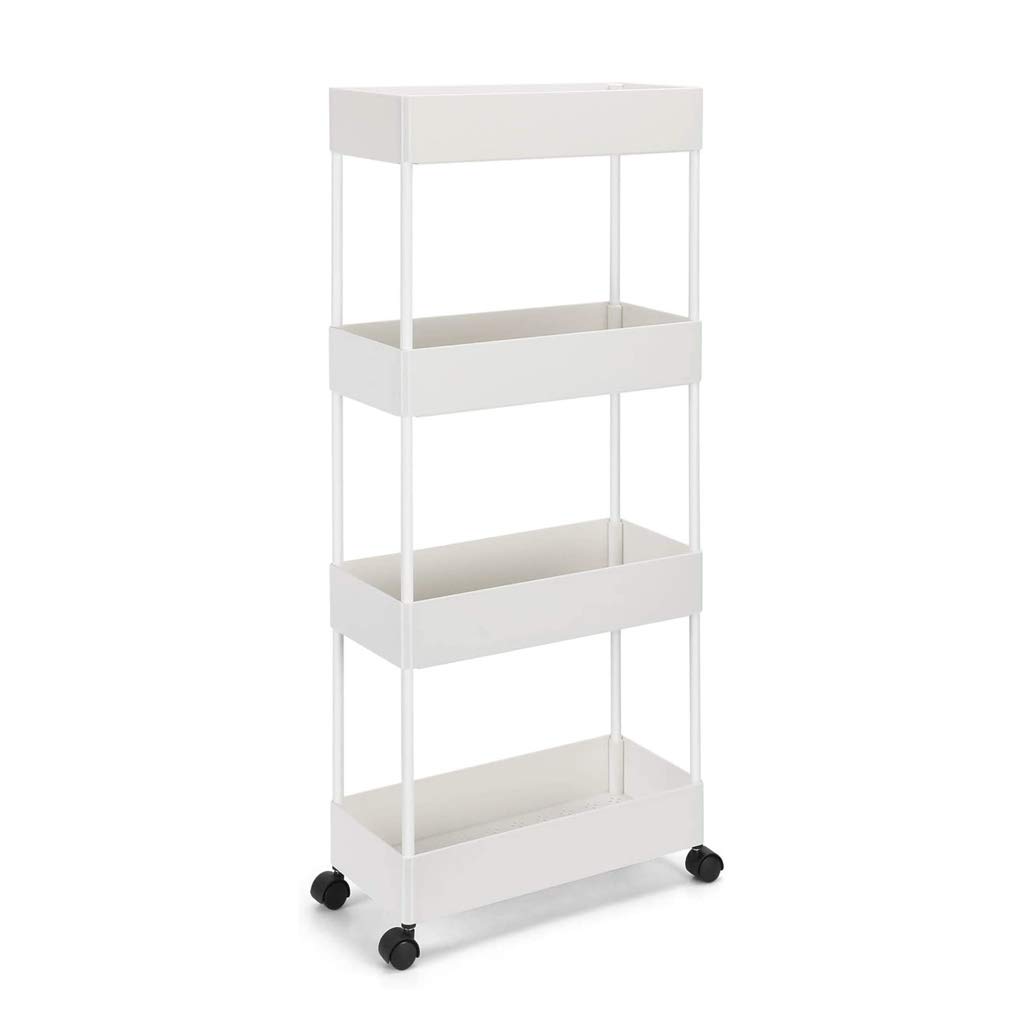 4-Tier Slim Rolling Storage Cart with Mesh Baskets & Wheels - Space-Saving Organizer for Bathroom, Kitchen, Office & Library (40×18×90cm, White) - Perfect for Small Spaces, Home Organization & Mobile Storage Solutions
