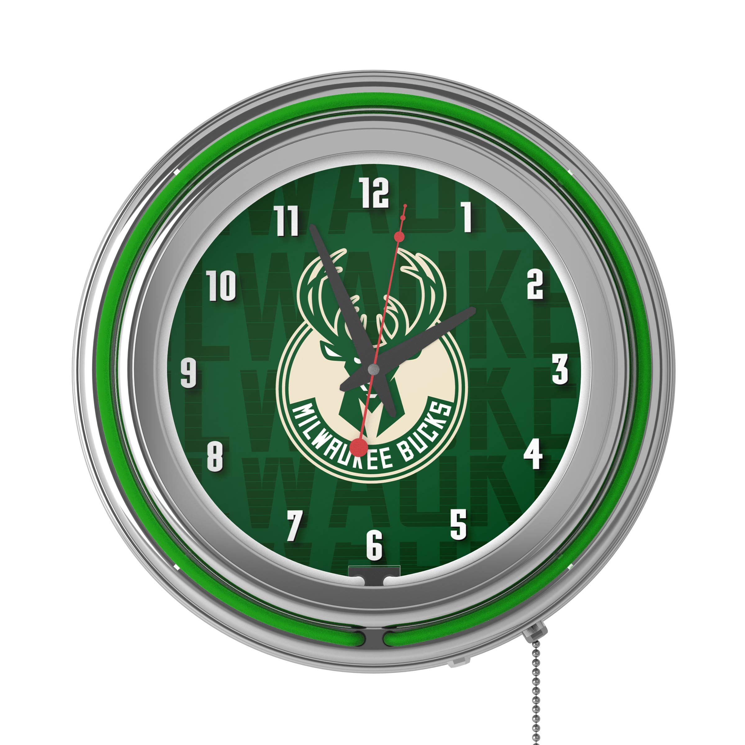 NBA Milwaukee Bucks Neon Wall Clock - Double Rung Chrome Design - Perfect for Game Room, Sports Bar & Man Cave Decor