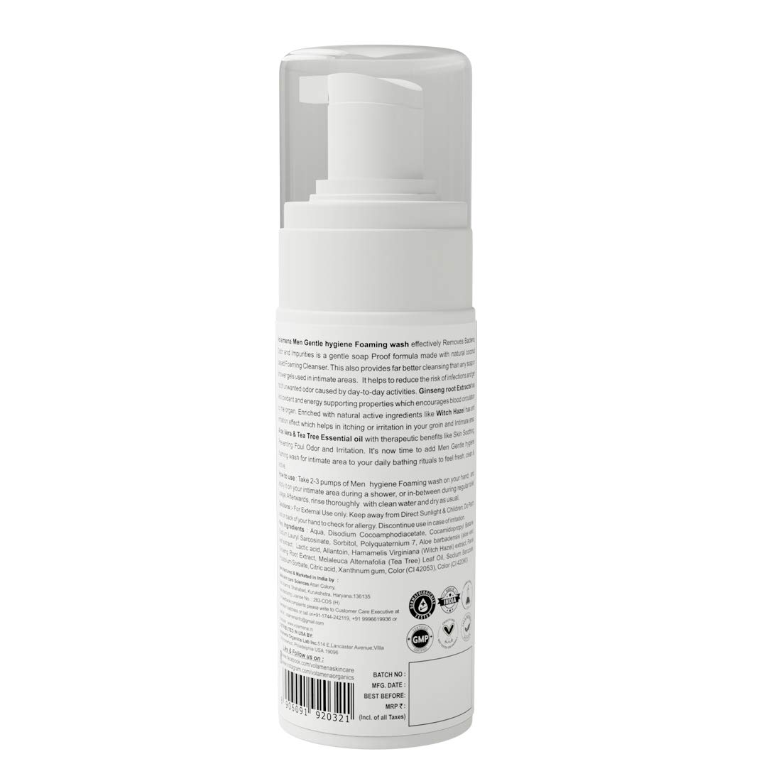 Volamena Men's Gentle Foaming Intimate Wash - 150ml / 5 Fl Oz - pH Balanced Hygiene Cleanser for Sensitive Skin - Ideal for Daily Shower & Post-Workout Use