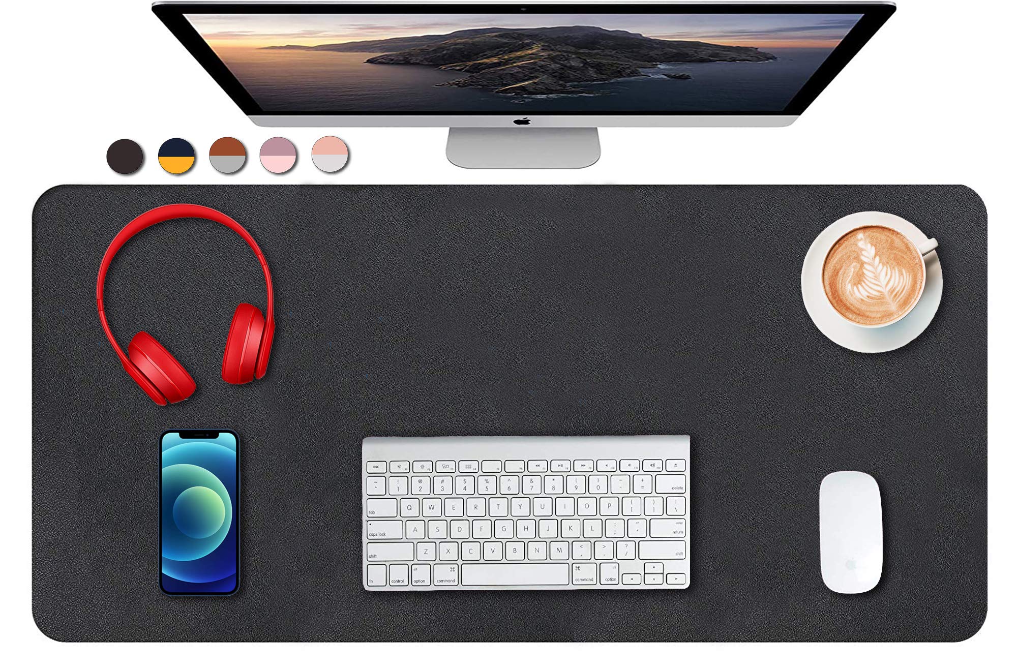 Premium Dual-Sided PU Leather Desk Mat - Non-Slip Mouse Pad & Laptop Desk Protector - Waterproof Office Writing Surface (31.5