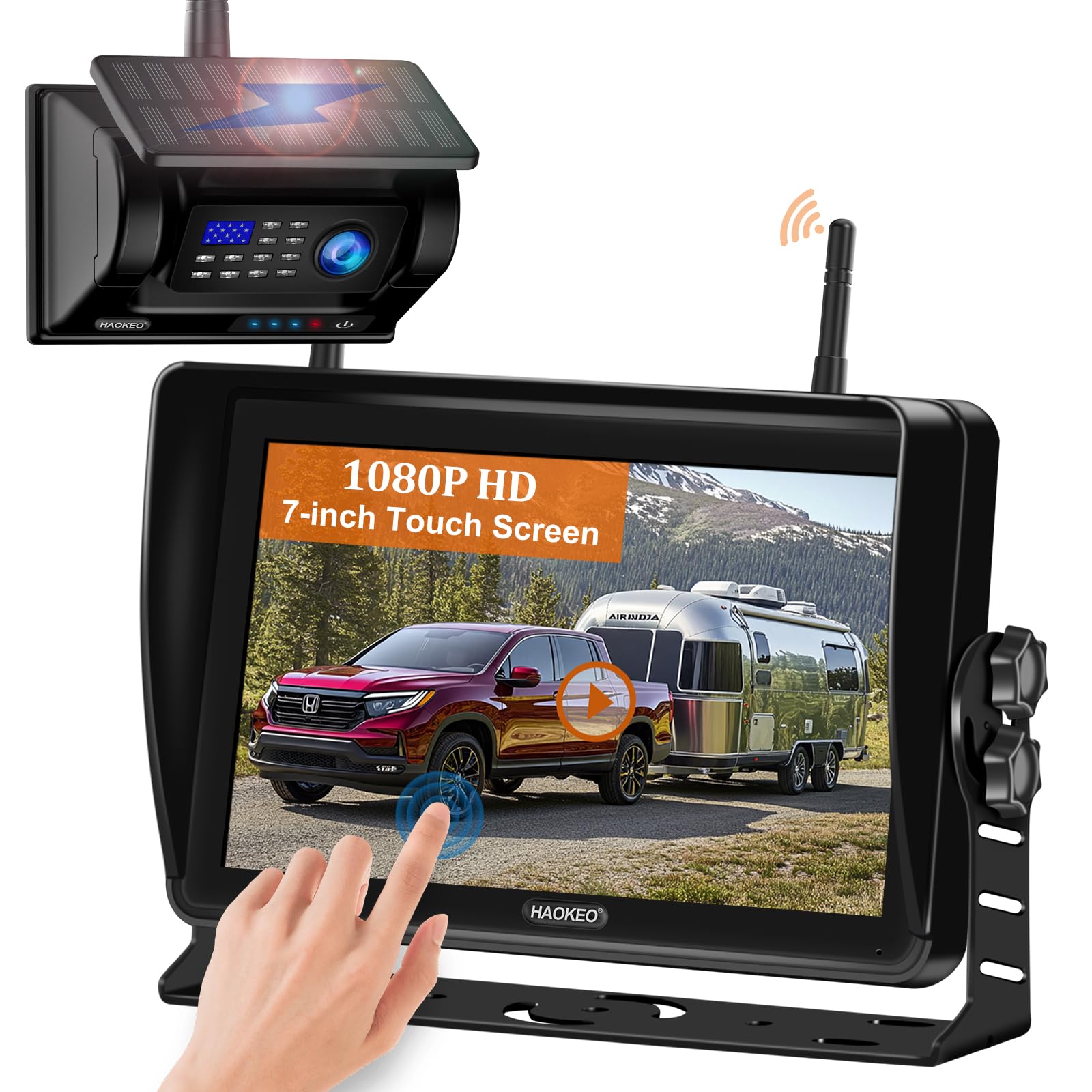 7'' Magnetic Solar Wireless Backup Camera - HD 1080P IPS Touchscreen Monitor, No-Drilling Installation, Long Battery Life, Strong Magnetic Mount for RV, Trailer, Camper, Hitching, Gooseneck & Horse Trailers - Perfect for Safe Parking & Reversing in Tight Spaces