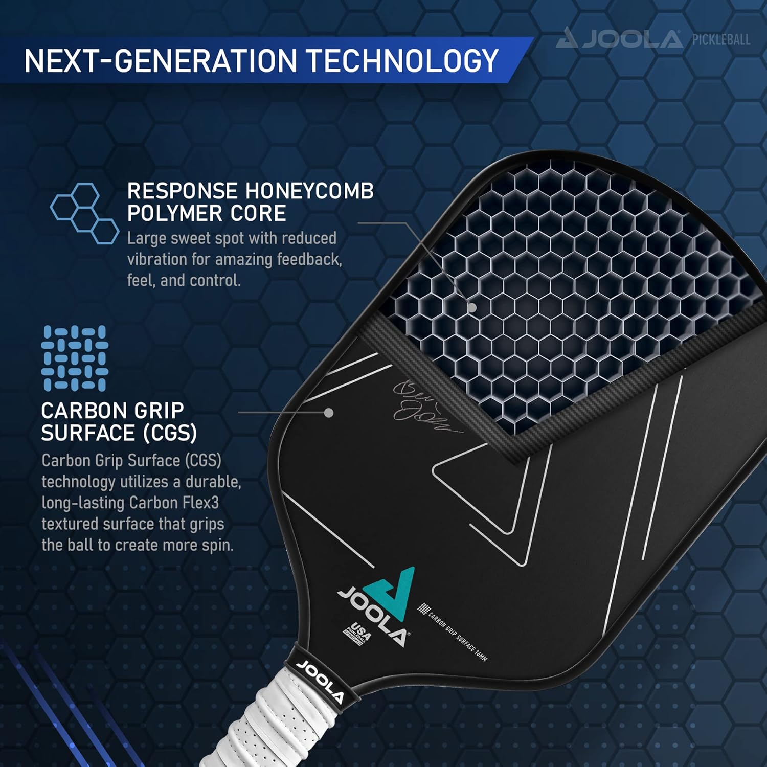 JOOLA Ben Johns Hyperion CGS 16 Pickleball Paddle - Premium Carbon Fiber Surface for Spin & Control - Perfect for Competitive Play & Outdoor Games