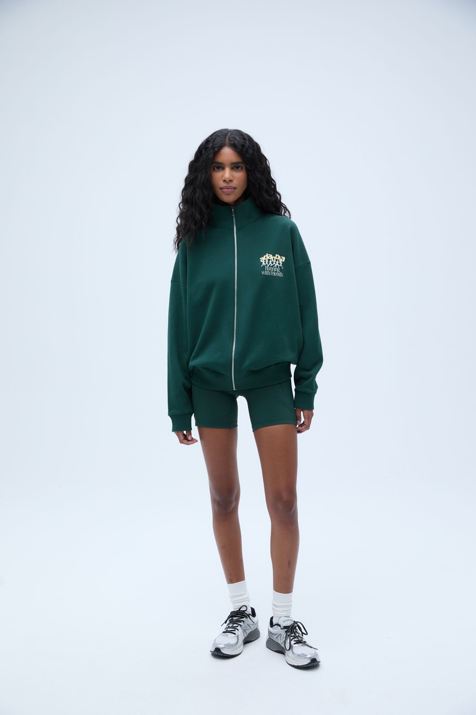 Oversized Funnel Neck Full Zip Sweatshirt for Runners - Pine Green | Comfortable Athletic Hoodie for Jogging, Gym & Casual Wear