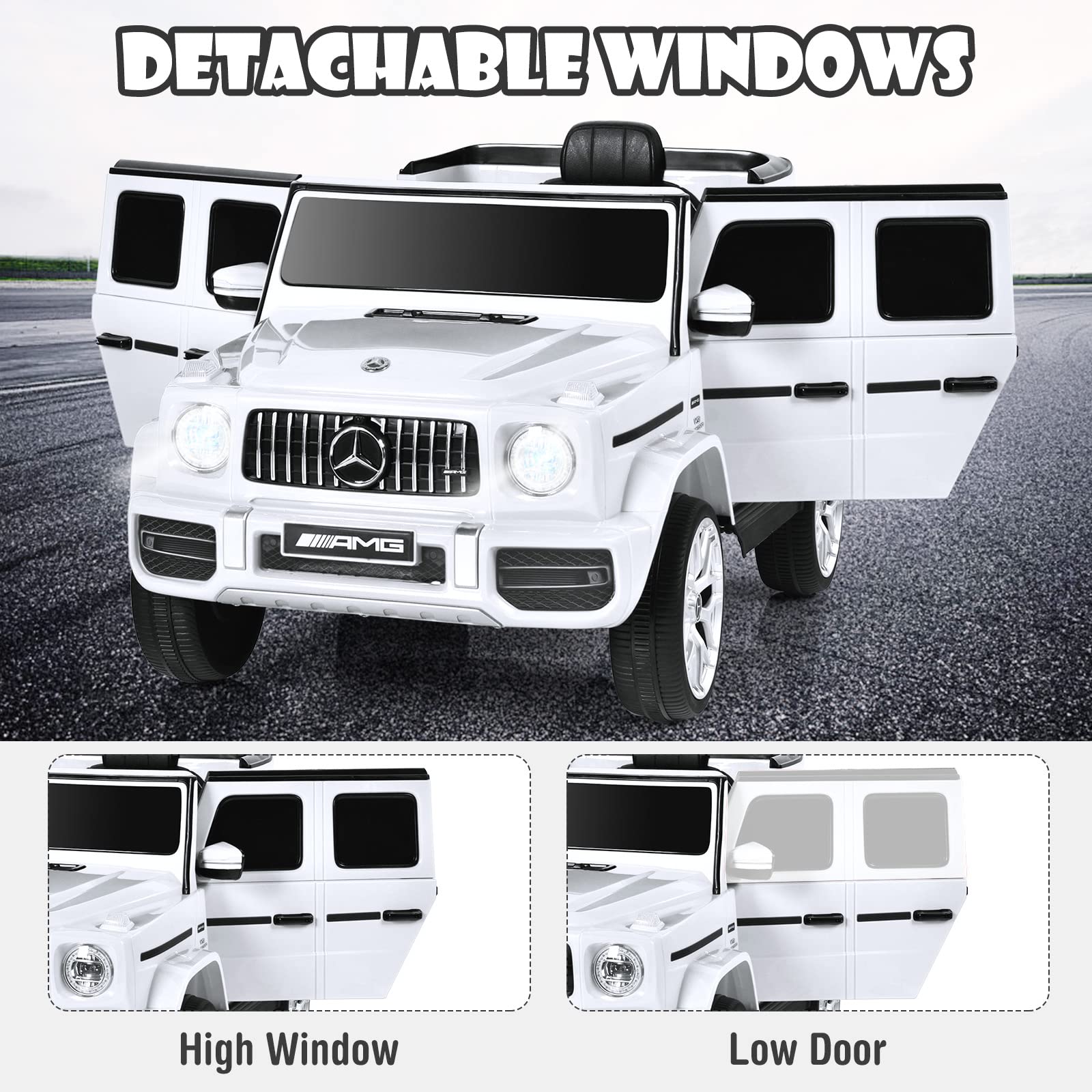 **OLAKIDS 12V Kids Ride On Car - Licensed Mercedes Benz G63 Electric Vehicle with Remote Control, Double Open Doors, Music, Bluetooth, 2 Speeds & Wheels Suspension - Battery Powered Driving Toy for Boys & Girls (White) - Perfect for Indoor & Outdoor Play, Birthday Gifts & Family Fun**