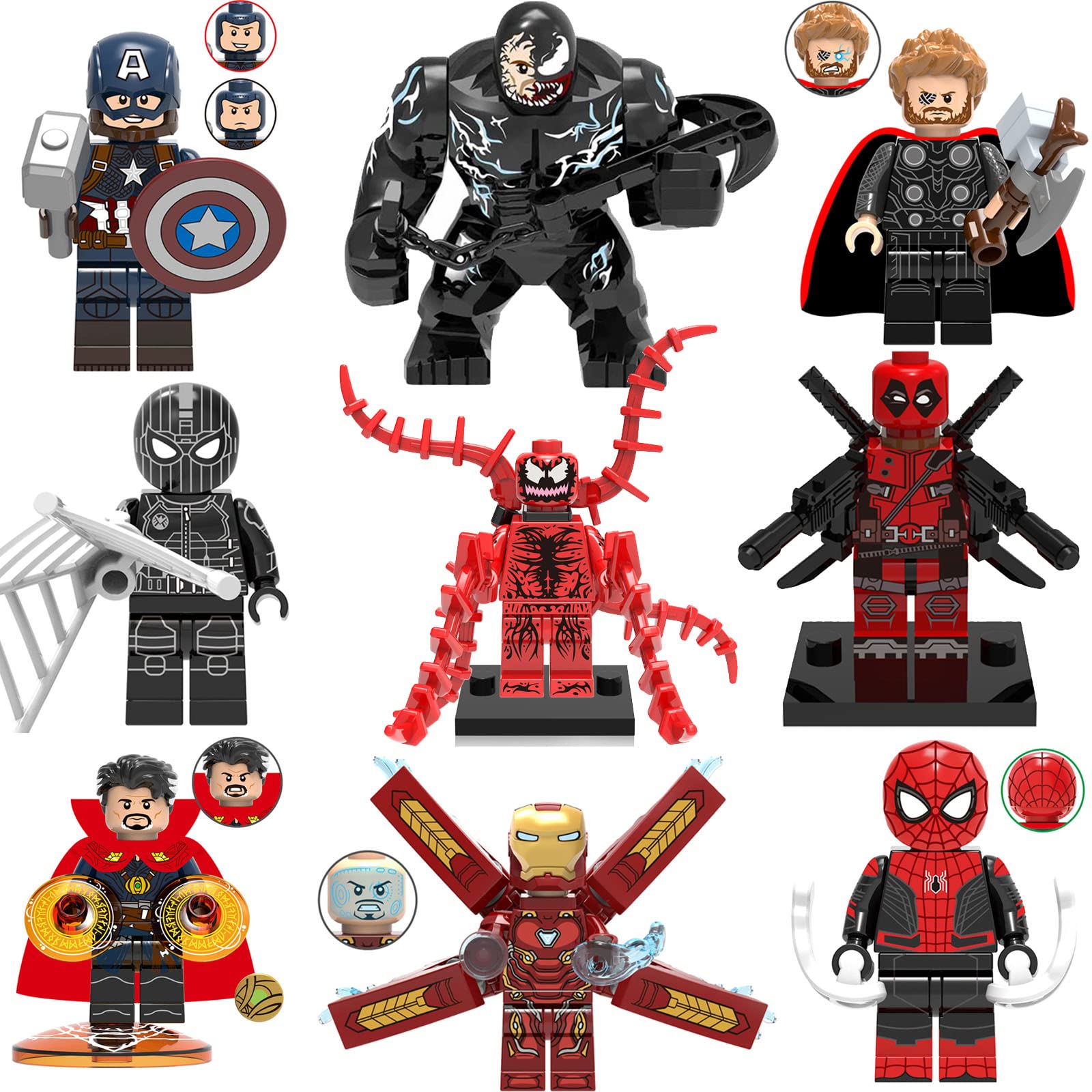 9Pcs Superhero Action Figure Toy Set - 1.75-2.95 Inch Mini Collectible Battle Figures with Accessories | Anime Heroes Building Blocks for Kids Play, Display & Collection | Perfect for Role Play, Birthday Gifts & Decoration