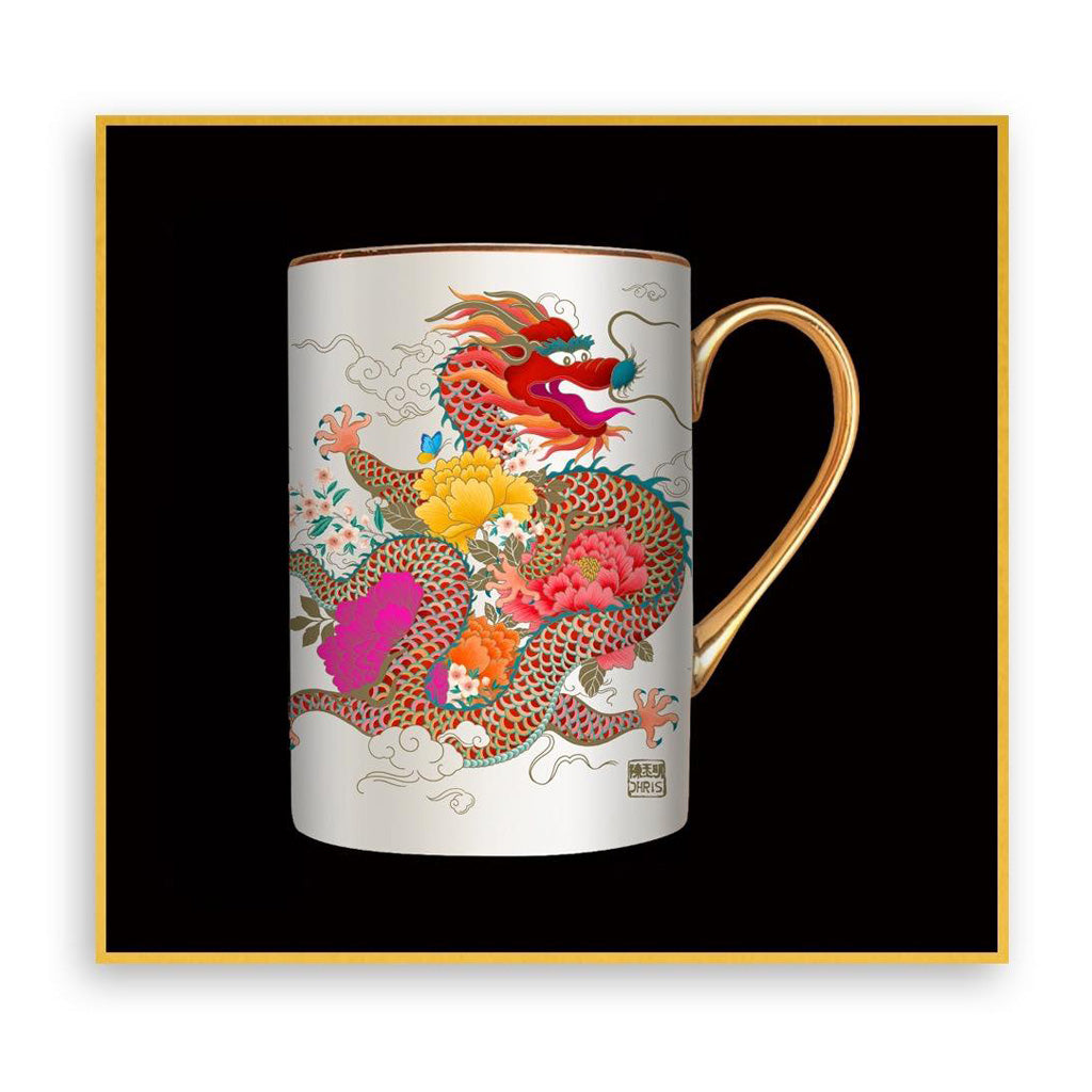 Peony Dragon Ceramic Coffee Mug - Elegant Floral Design for Tea, Coffee & Hot Drinks - Perfect for Home, Office & Gifts