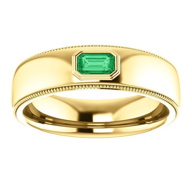 14KT Gold Men's Emerald Ring - 3/10 CT Bezel Set Wedding Band for Engagement, Anniversary & Special Occasions