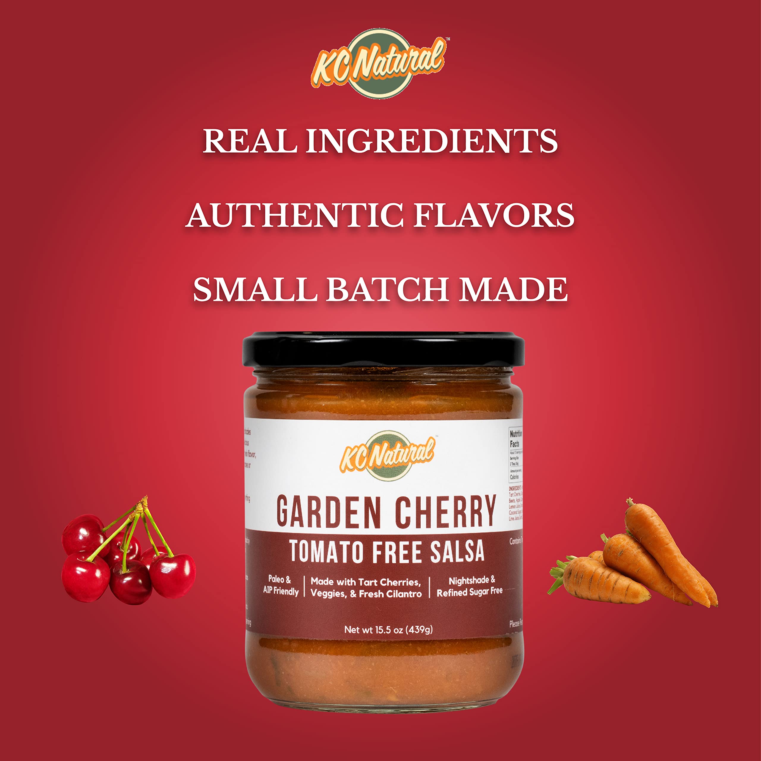 Organic Garden Cherry Salsa - No Tomato, Gluten-Free, Vegan - 3 Pack | Perfect for Chips, Tacos & Healthy Snacking