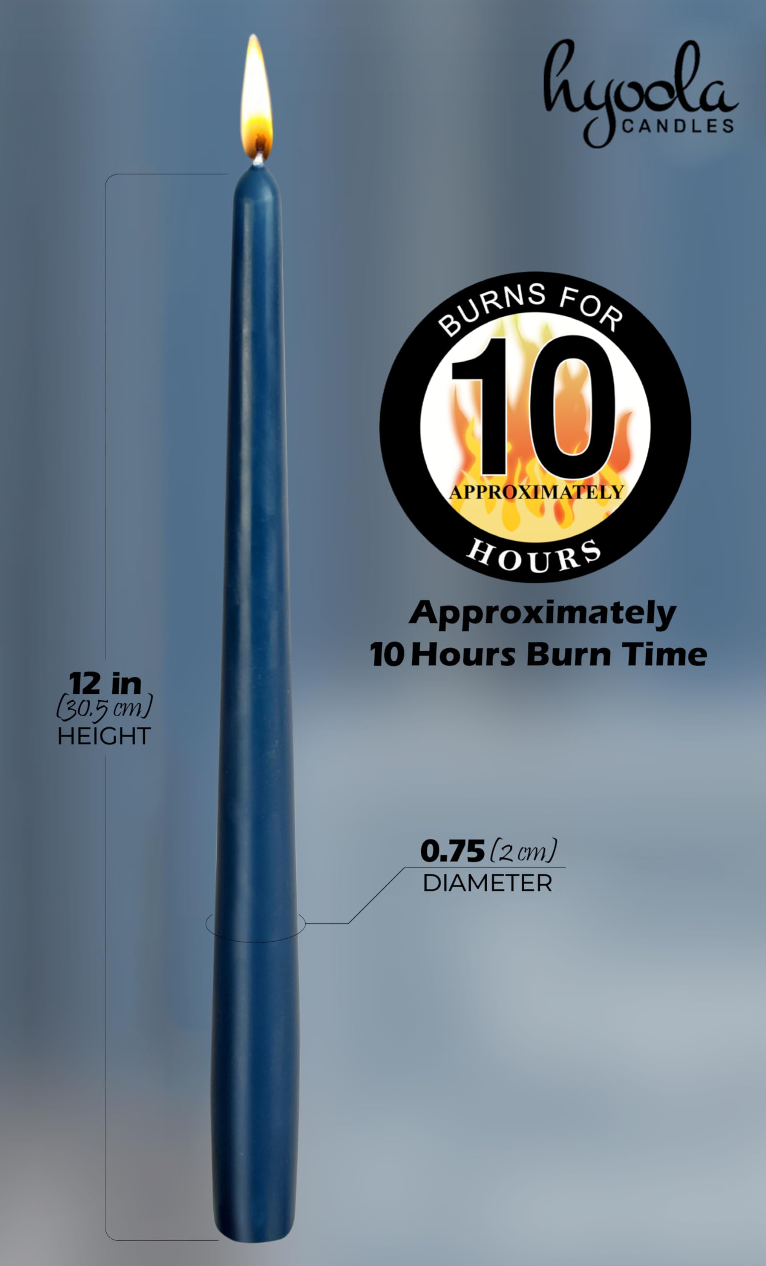 Hyoola 12 Inch Midnight Blue Unscented Dripless Taper Candles Bulk Pack of 96 - Long Lasting 10 Hour Burn Time - Perfect for Weddings, Dinner Parties, and Holiday Decorations