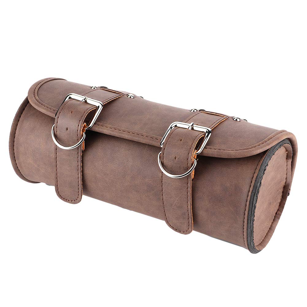 KIMISS Motorcycle Tool Bag - Brown PU Saddlebag for Riding Gear Storage