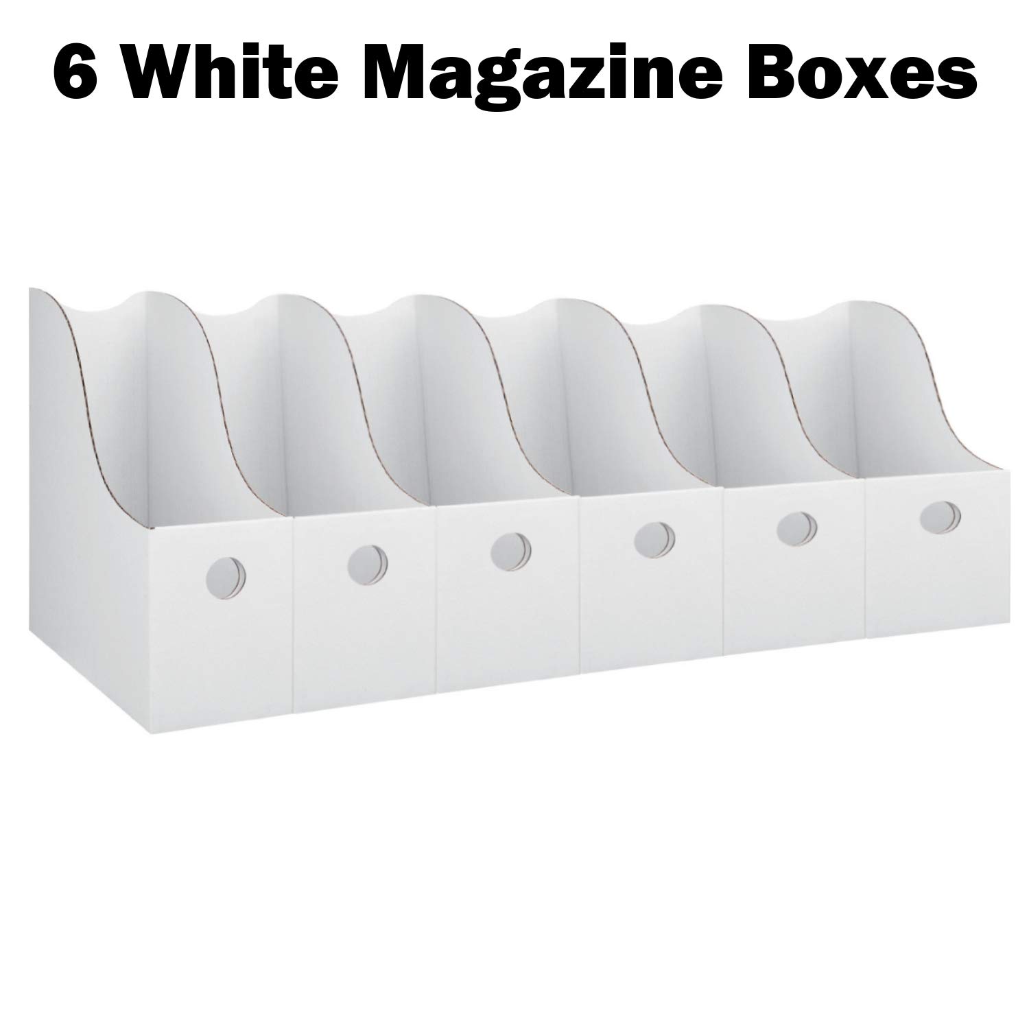 Dunwell White Magazine File Holder (6 Pack) - Sturdy Cardboard Magazine Organizer, Vertical File Folder Holder for Office, Desk or Classroom - Perfect for Books, Documents, Office Supplies & School Materials Storage