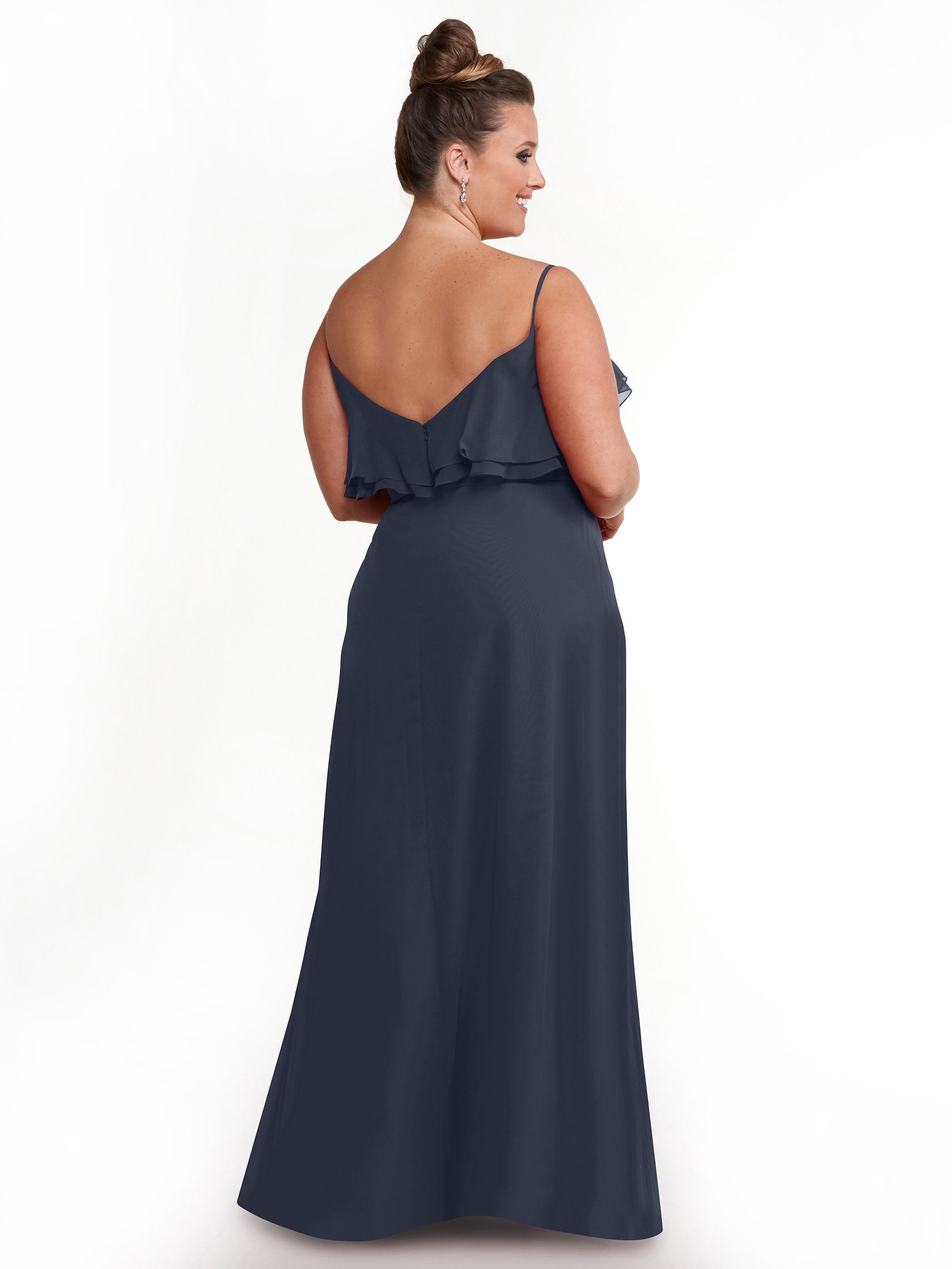 Elegant 80146 Chiffon Bridesmaid Dress with Ruffled Neckline - Perfect for Weddings, Formal Events & Special Occasions