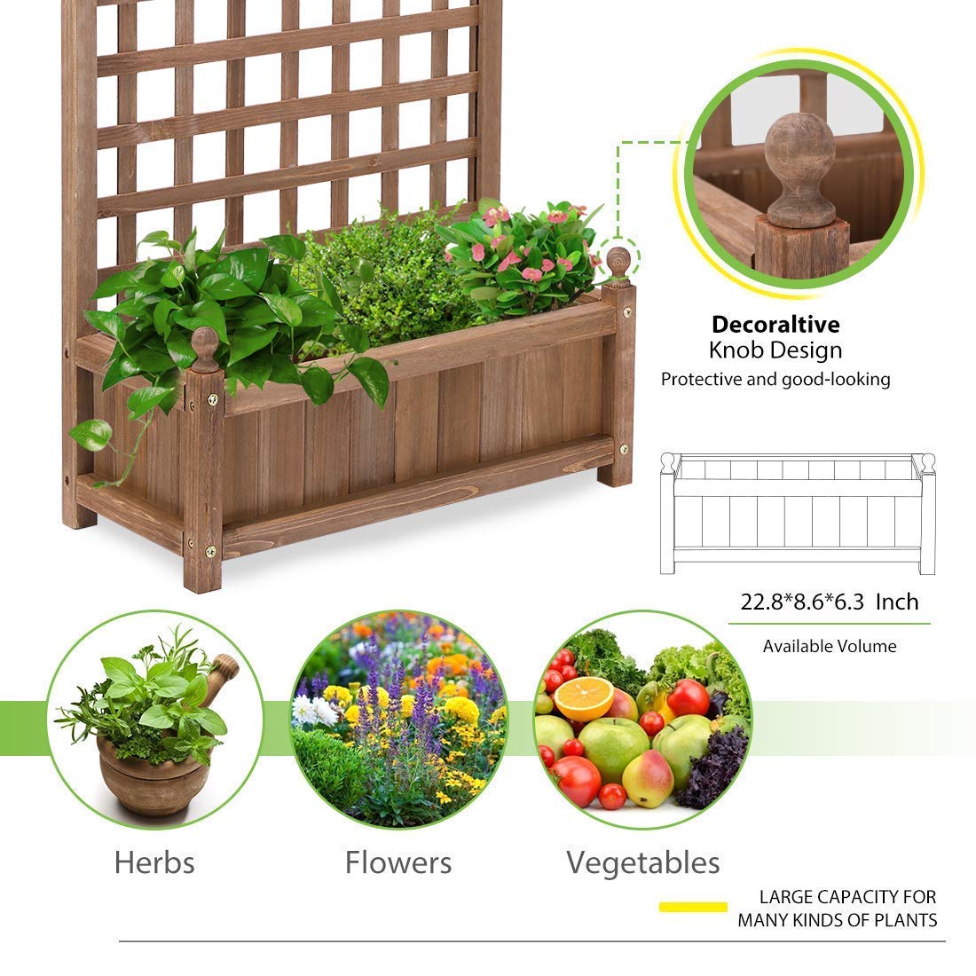 VIVOHOME Stainless Steel Hand Pruner & 2-Pack Wood Planter Raised Garden Beds with Trellis - Perfect for Gardening, Landscaping, and Outdoor Plant Care