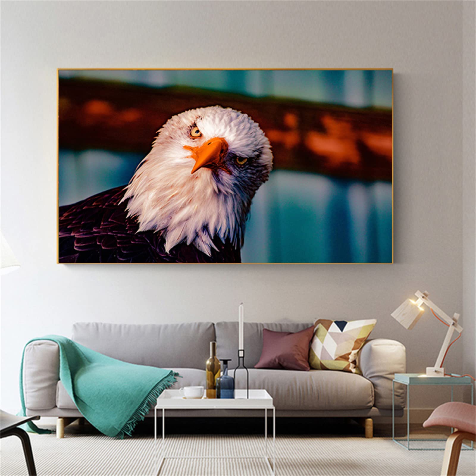 Flying Bald Eagle Canvas Wall Art - Black & White Modern Animal Painting for Living Room Decor | Home & Office Wall Decorations
