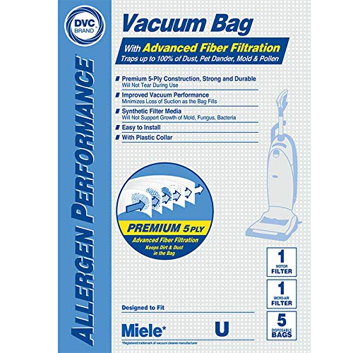 DVC Meile Type U 07282050 HEPA Vacuum Cleaner Bags - 100 Pack | Premium USA-Made Replacement Bags for Miele Vacuum Cleaners | Ideal for Allergies, Pet Hair & Deep Cleaning