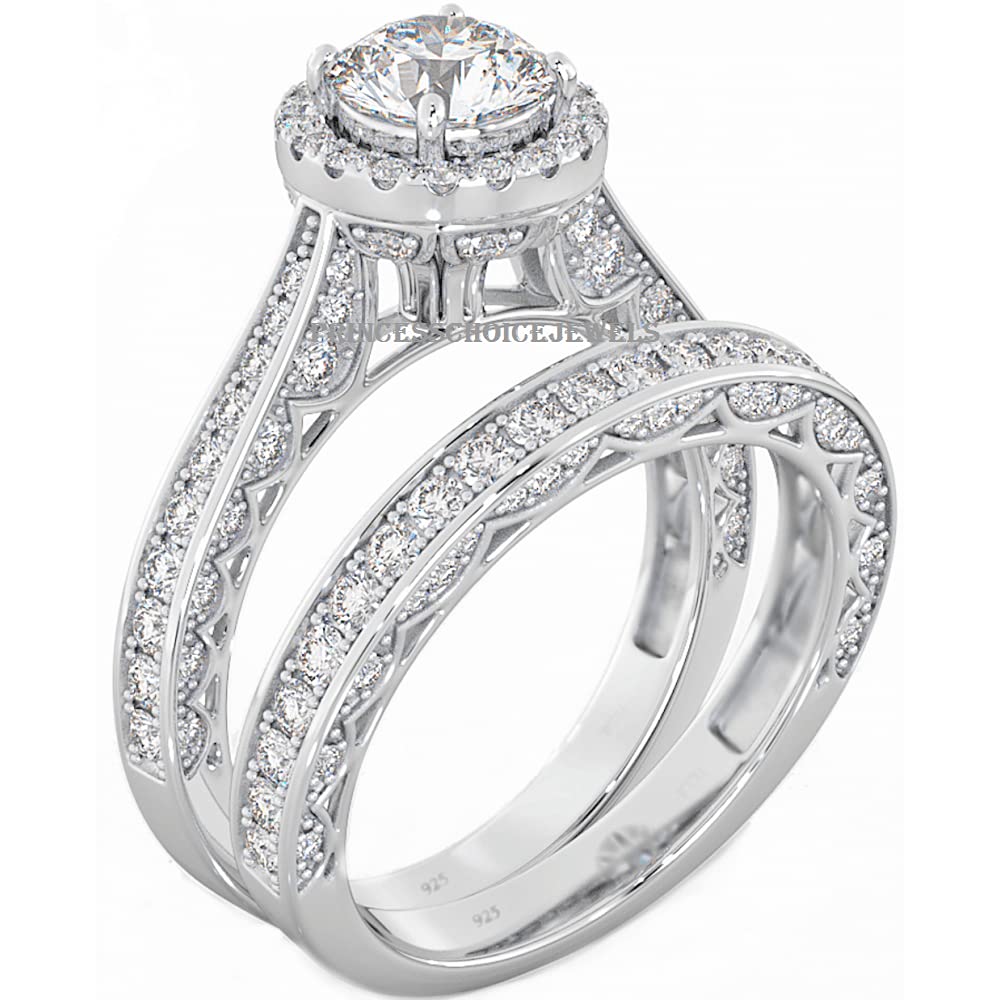 PB Collection 925 Sterling Silver Bridal Ring Set - Round CZ Engagement Ring & Wedding Band for Women, Promise Rings for Her | Perfect for Proposals, Anniversaries & Special Occasions